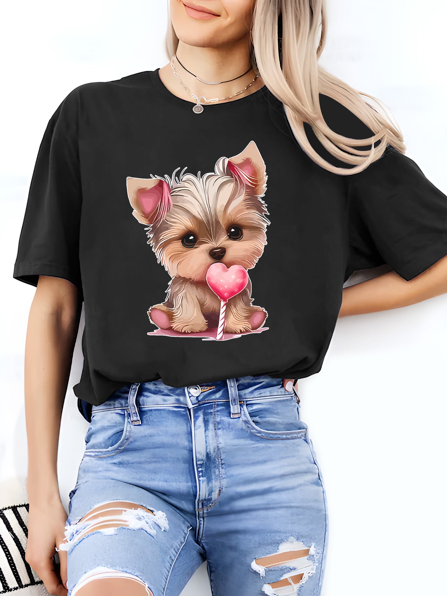 Yorkshire terrier T-shirt med, S-XXL, 3 Färger