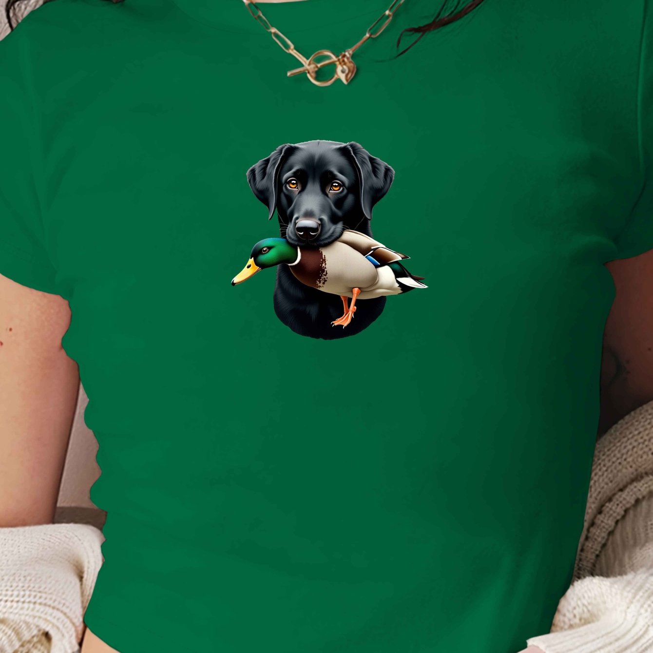 Svart labrador med and, kort t-shirt för dam, 3 färger, S-XXL