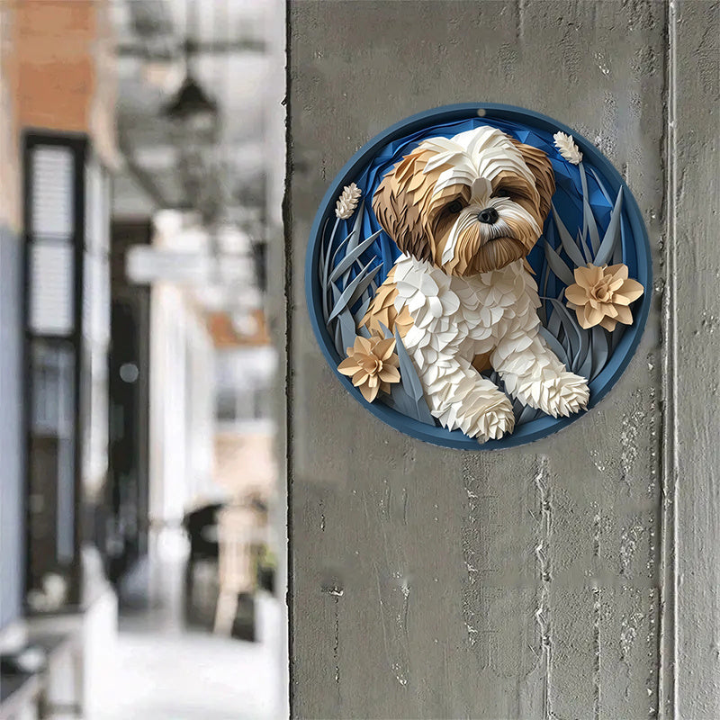 Shih Tzu aluminium metall skylt, Rund krans skylt