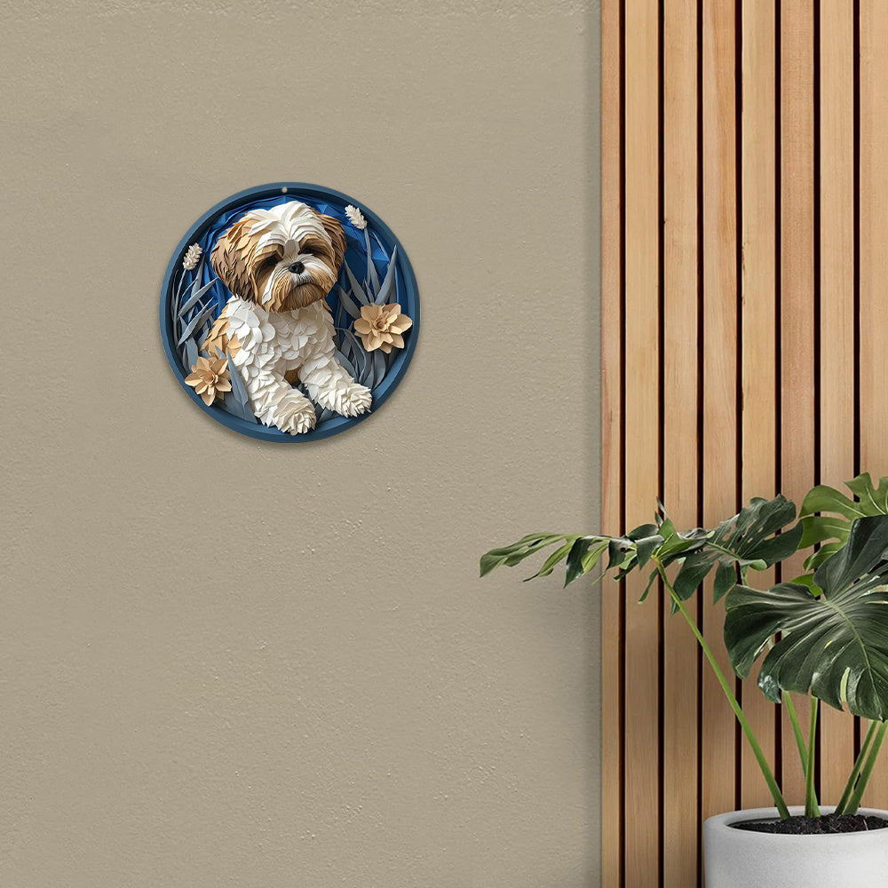 Shih Tzu aluminium metall skylt, Rund krans skylt