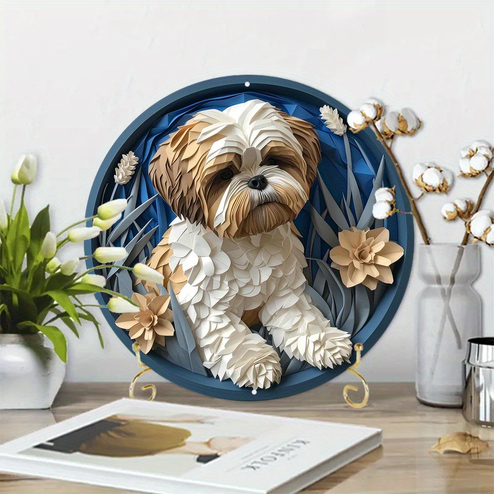 Shih Tzu aluminium metall skylt, Rund krans skylt
