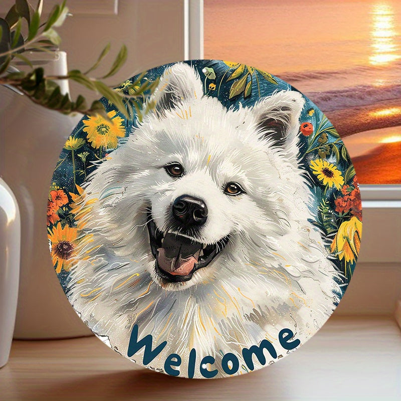 Samojed Welcom - rund aluminiumskylt