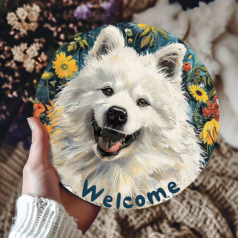 Samojed Welcom - rund aluminiumskylt