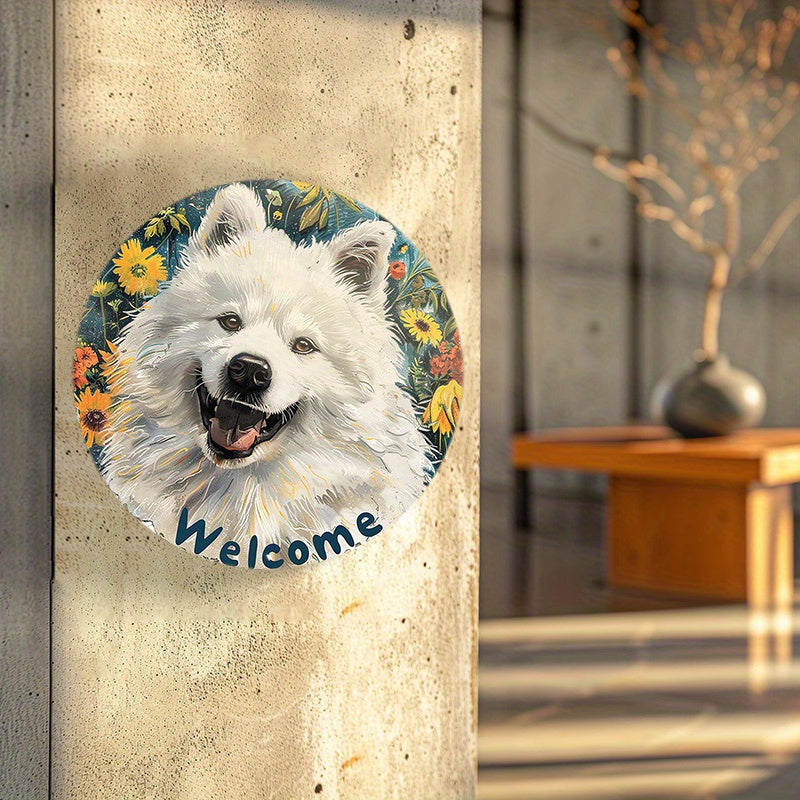 Samojed Welcom - rund aluminiumskylt