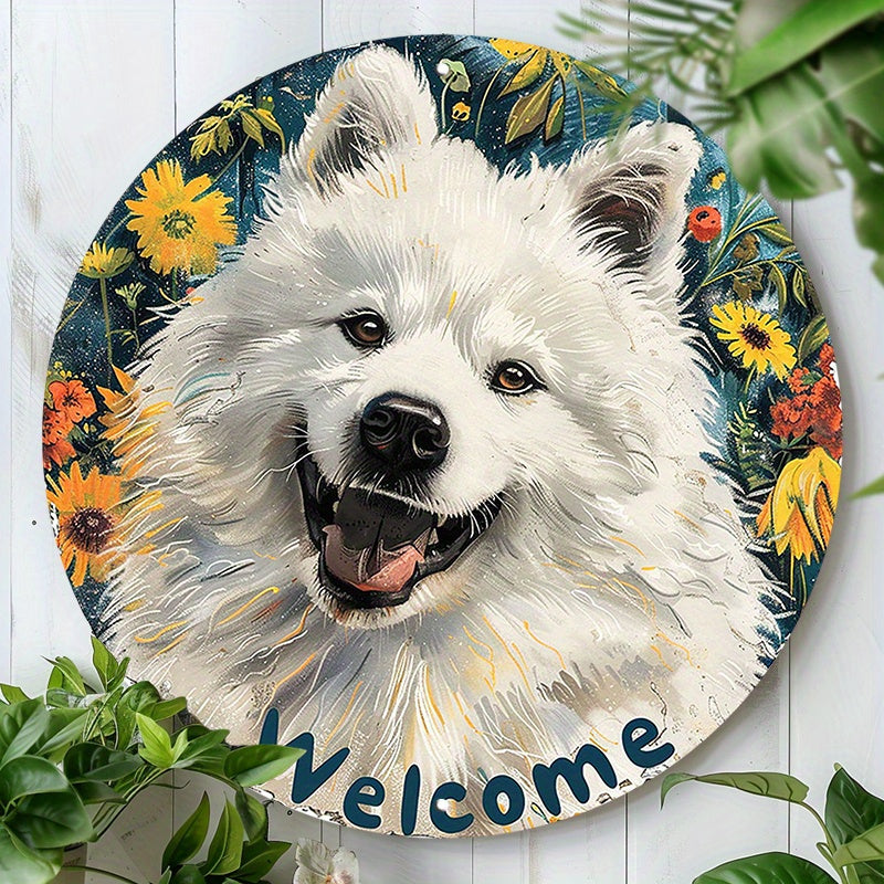 Samojed Welcom - rund aluminiumskylt