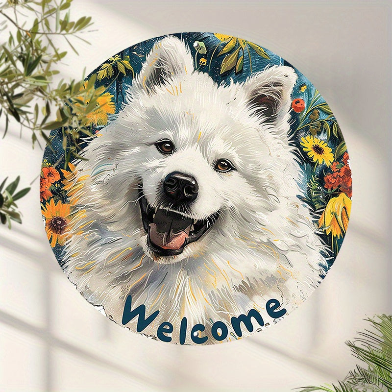 Samojed Welcom - rund aluminiumskylt