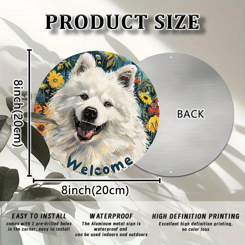 Samojed Welcom - rund aluminiumskylt