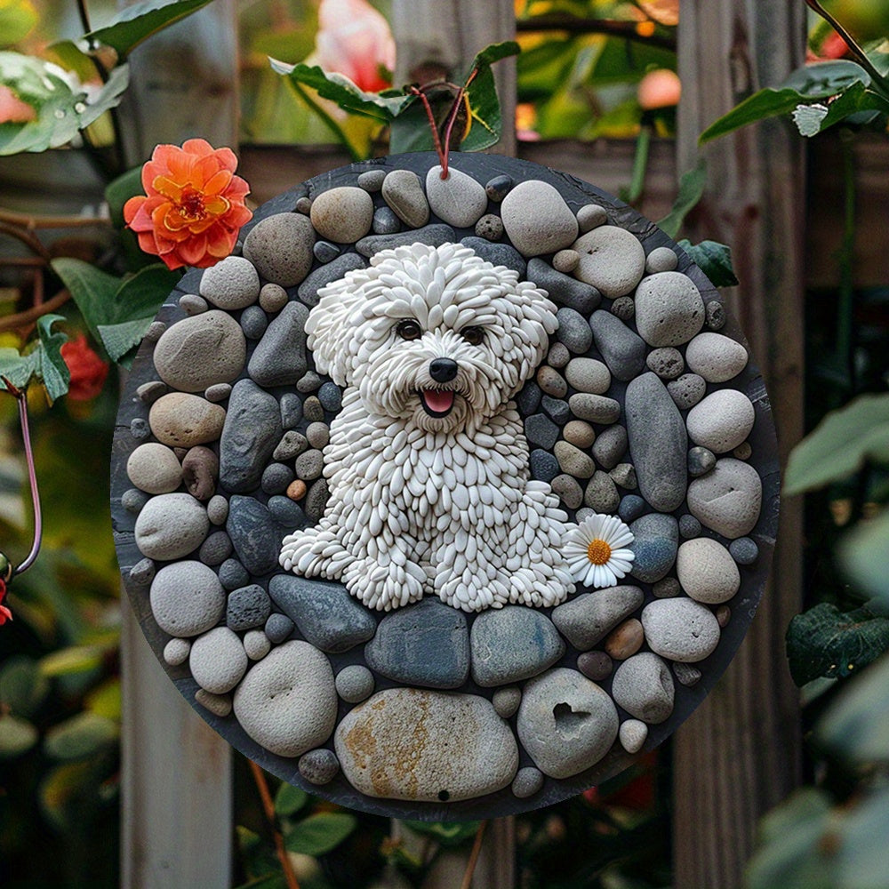 Bichon Frise 3D Stentryck, väderbeständig, aluminiumväggdekor