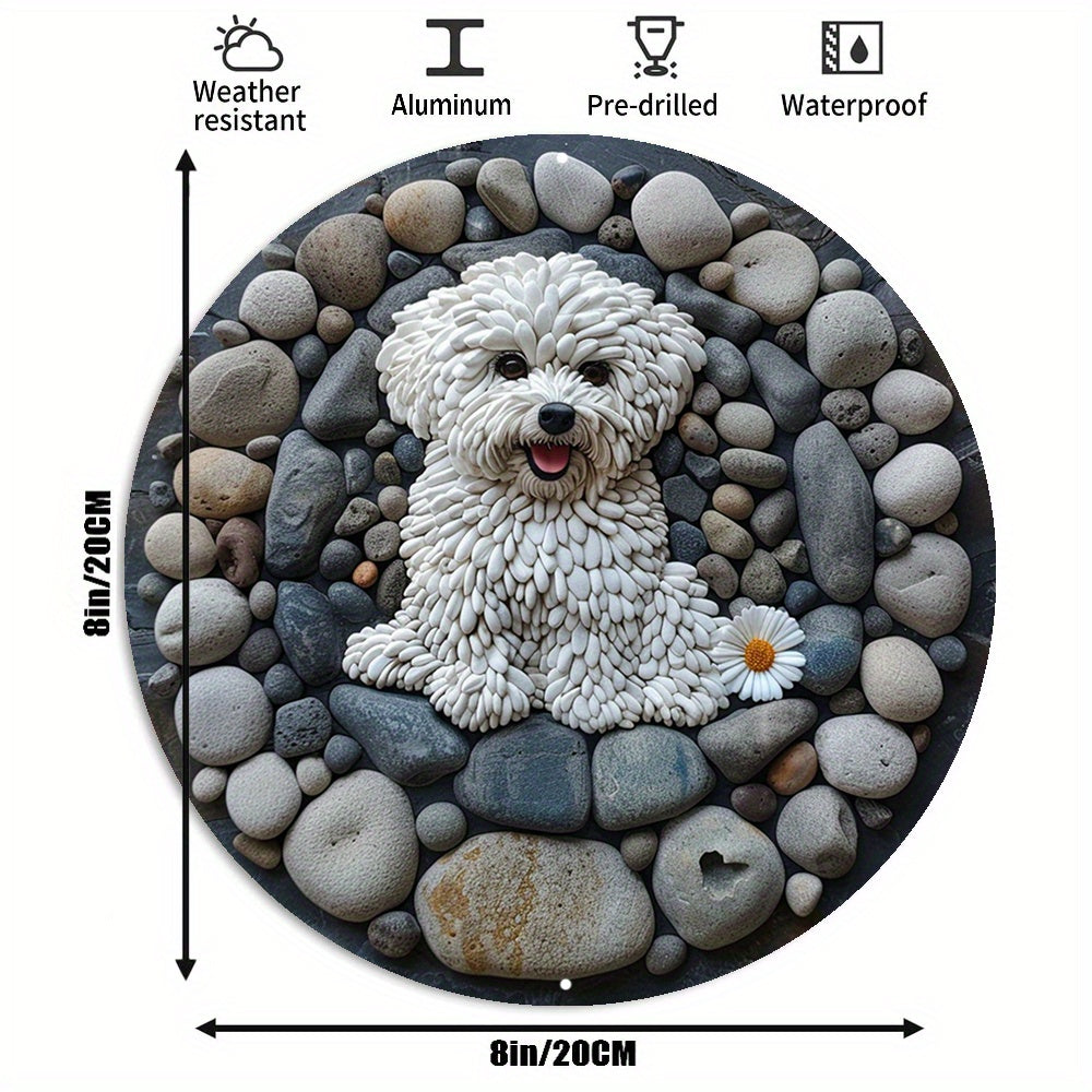 Bichon Frise 3D Stentryck, väderbeständig, aluminiumväggdekor