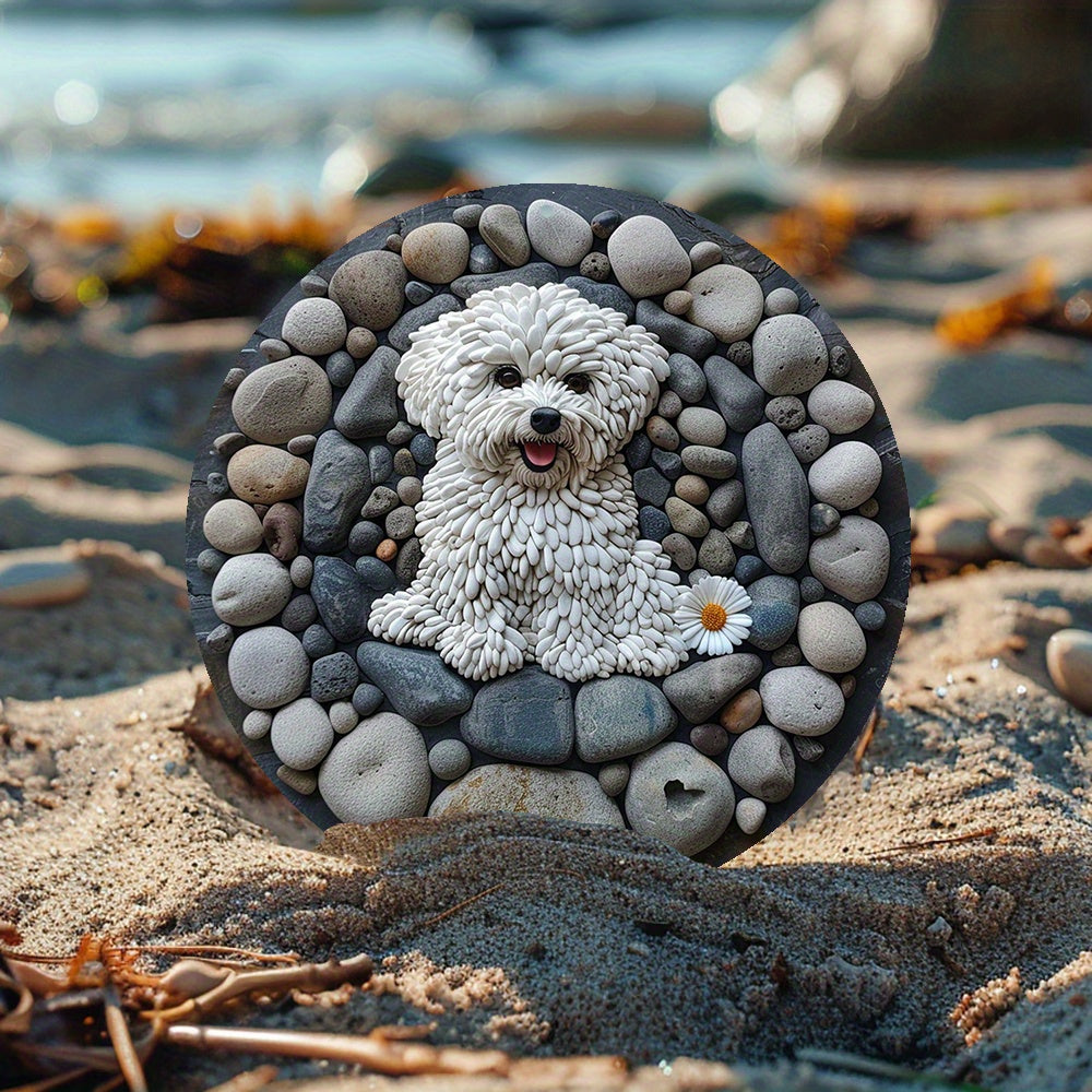 Bichon Frise 3D Stentryck, väderbeständig, aluminiumväggdekor