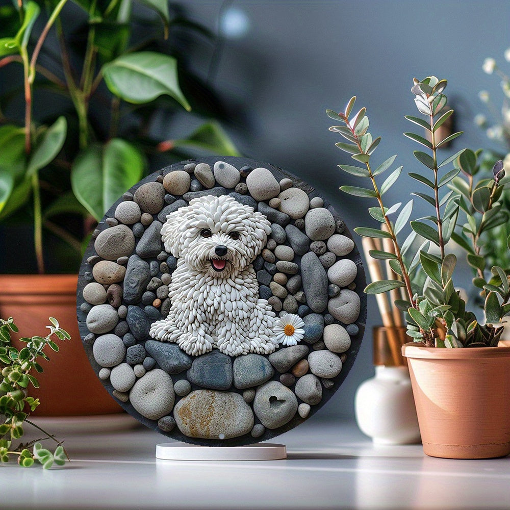 Bichon Frise 3D Stentryck, väderbeständig, aluminiumväggdekor