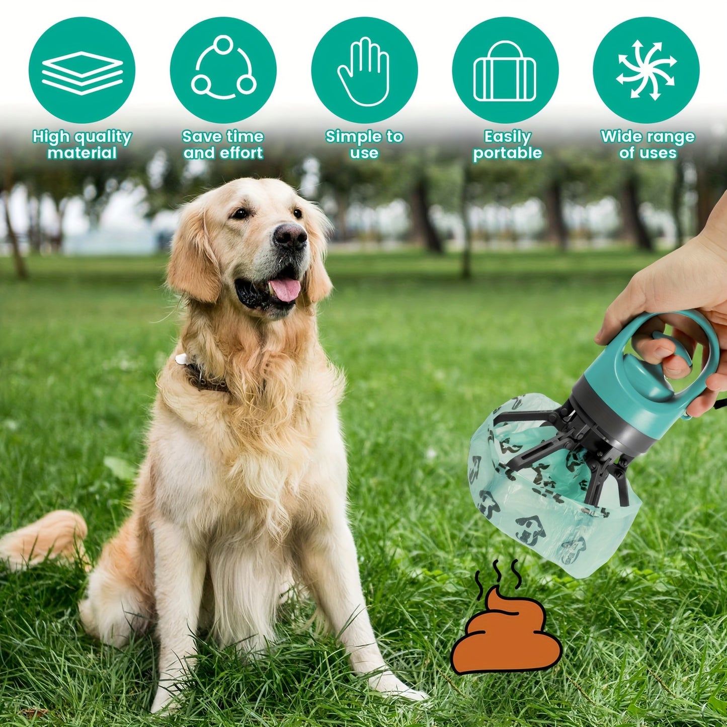 Hands-Free Hund Bajs Scooper med läckagesäker design och avfallspåsar -