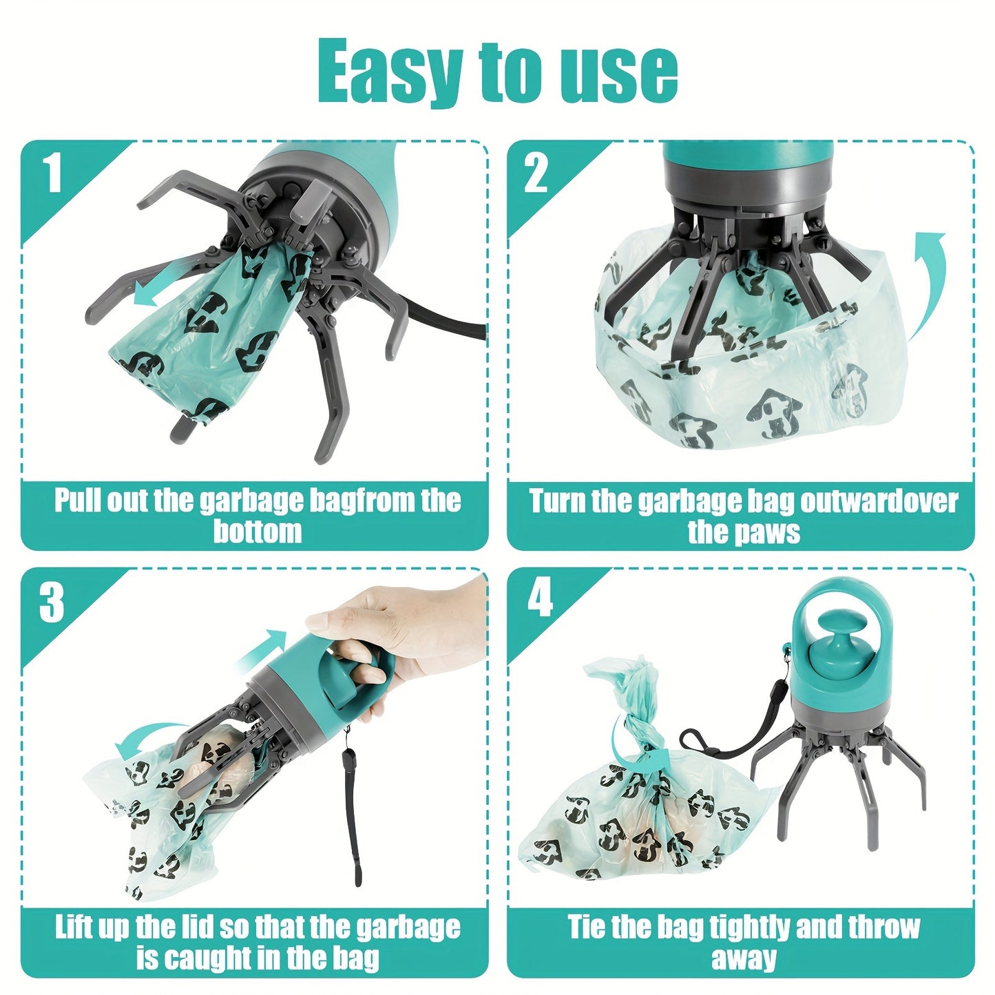 Hands-Free Hund Bajs Scooper med läckagesäker design och avfallspåsar -