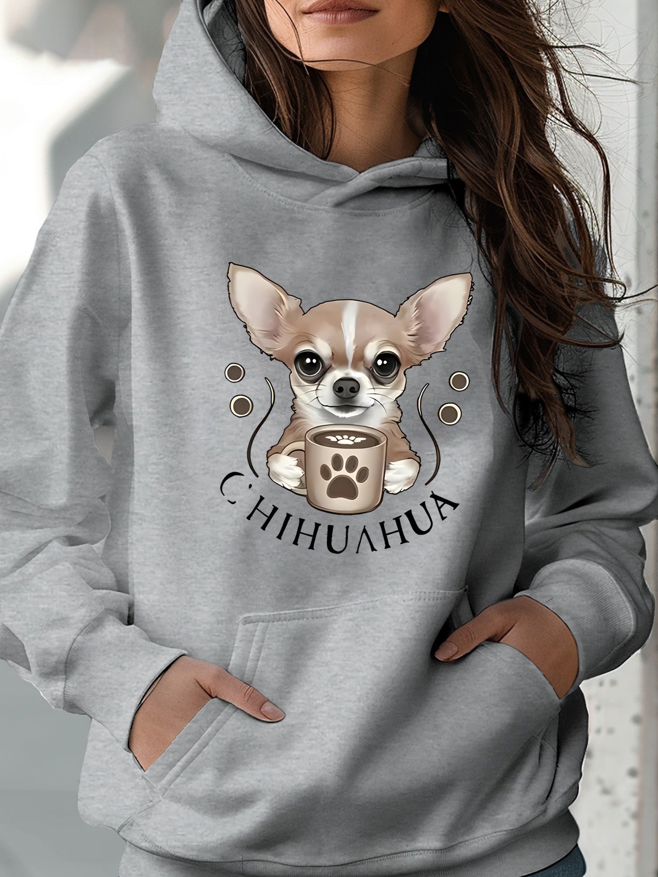"CHIHUAHUA DOG" Hoodie - en långärmad huvtröja , med huva, rymlig känguruficka, 2 färger, XS-XL
