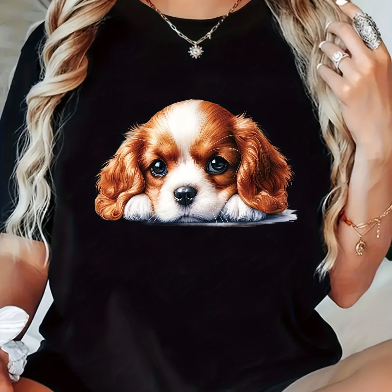 Cavalier King Charles Spaniel T-shirt, med rund hals, 2 färger, S-XXL