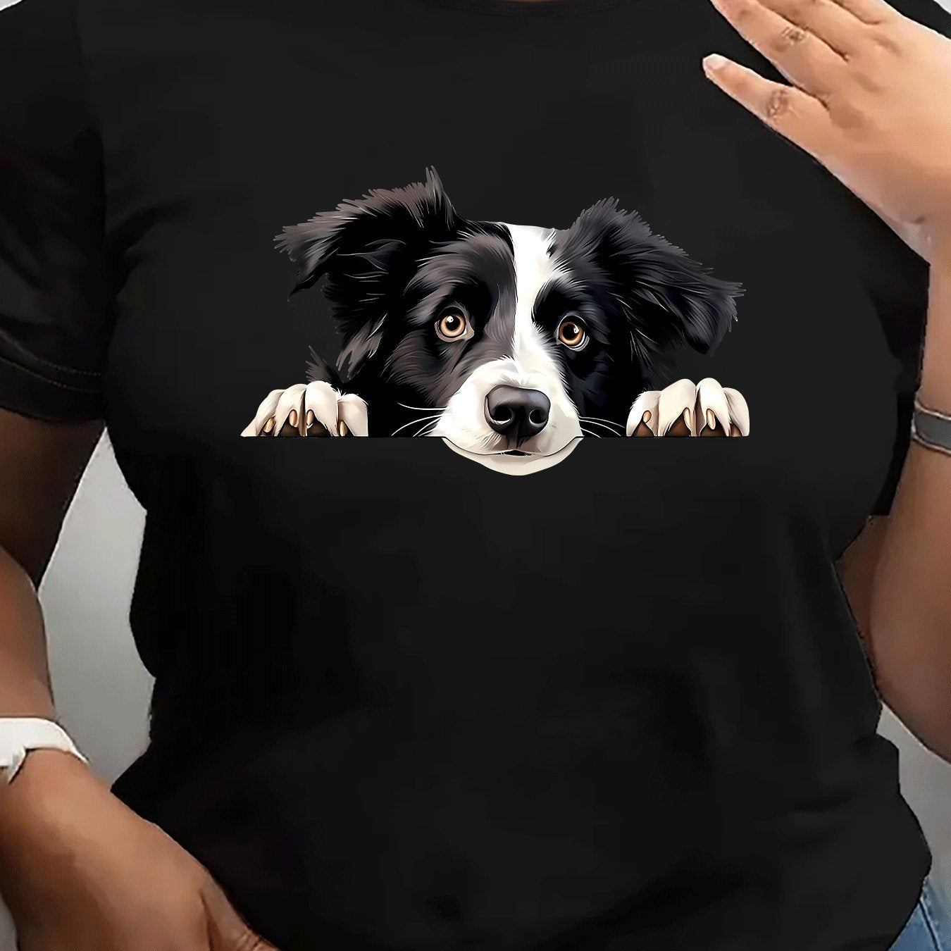 Border collie hundtryck, kortärmad t-shirt, rund hals, 3 färger, XL-XXXXXL