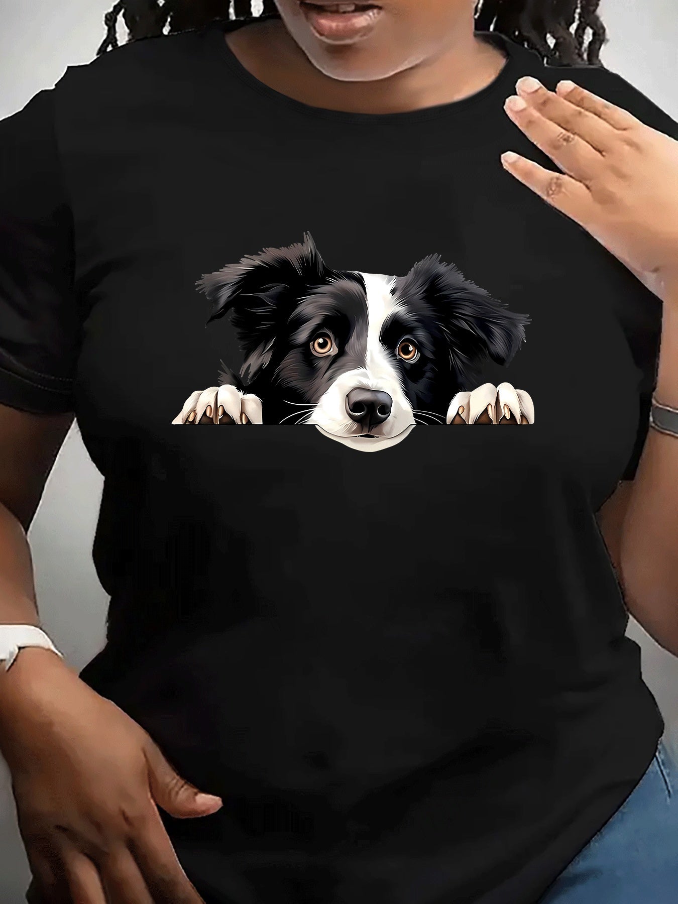 Border collie hundtryck, kortärmad t-shirt, rund hals, 3 färger, XL-XXXXXL