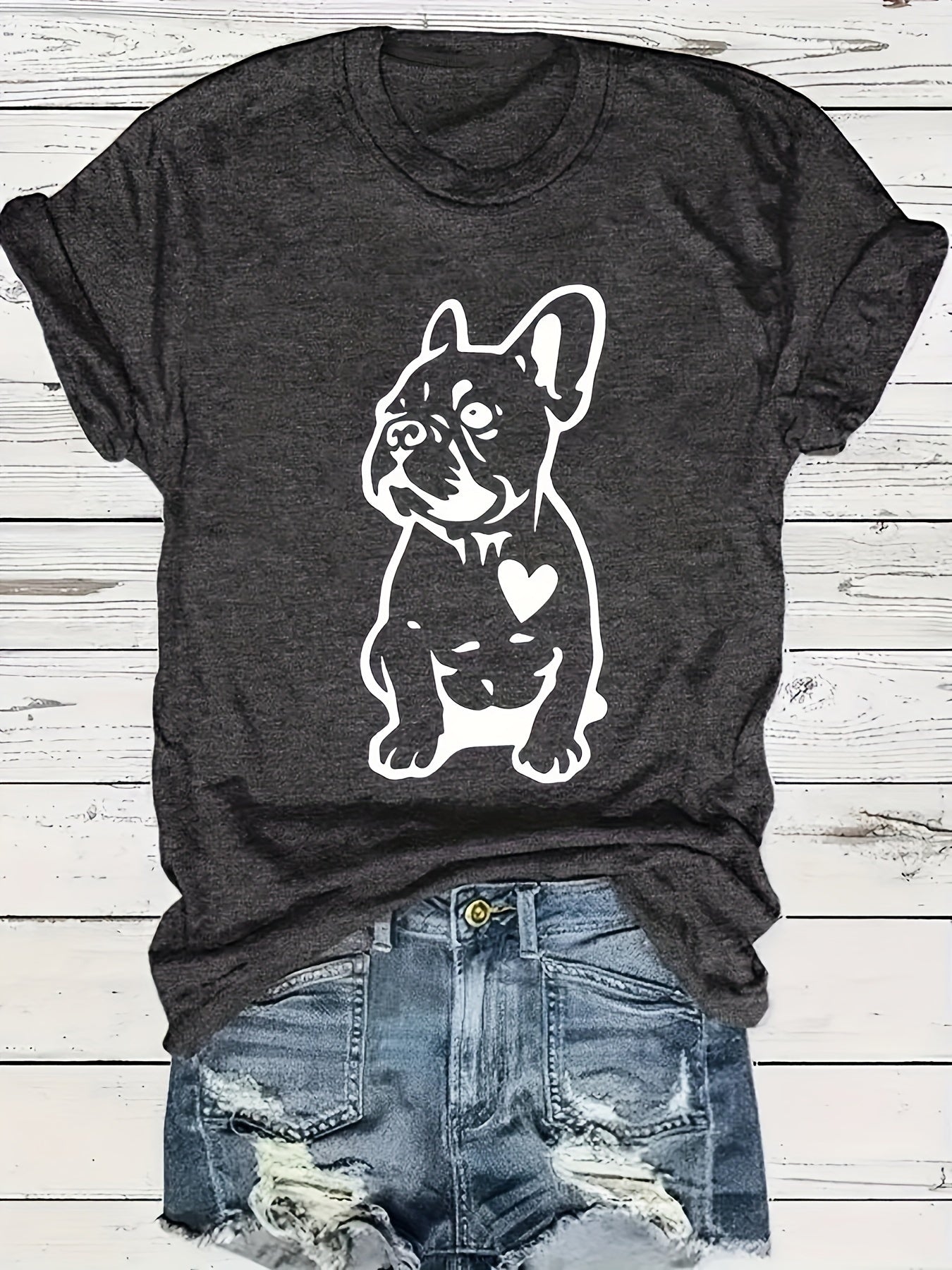 Fransk bulldog T-shirt - S-XXL, Mörkgrå