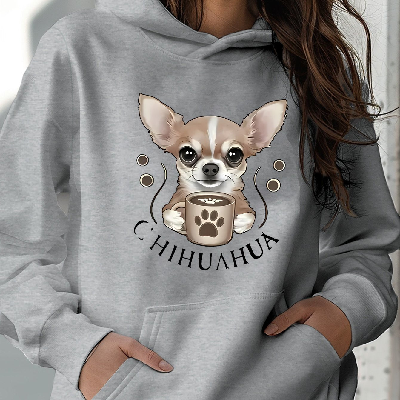 "CHIHUAHUA DOG" Hoodie - en långärmad huvtröja , med huva, rymlig känguruficka, 2 färger, XS-XL