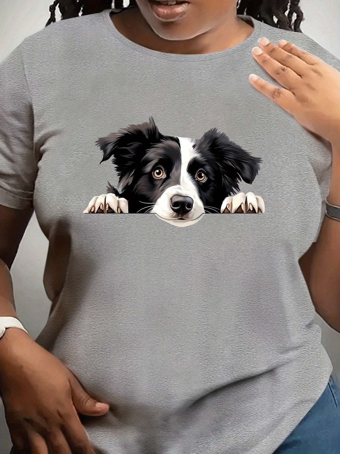Border collie hundtryck, kortärmad t-shirt, rund hals, 3 färger, XL-XXXXXL