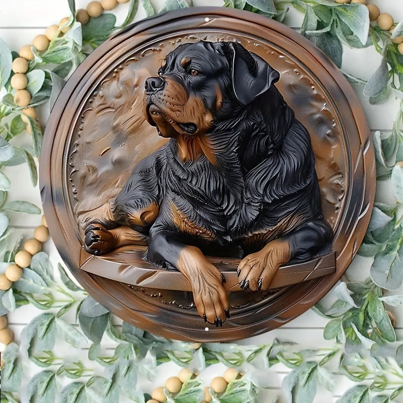 Rottweiler aluminium - Vintage skylt, Rund aluminiumhundskylt