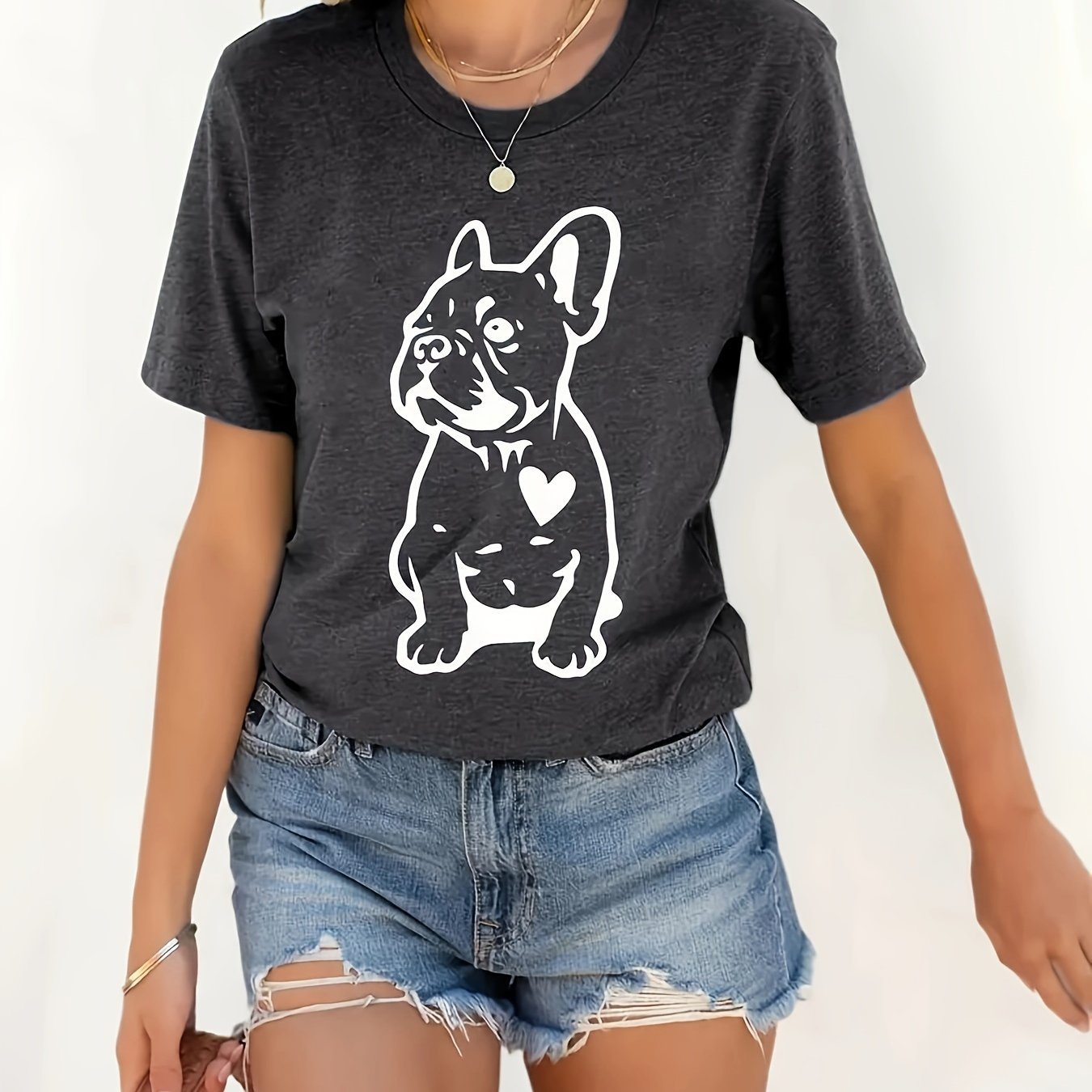 Fransk bulldog T-shirt - S-XXL, Mörkgrå