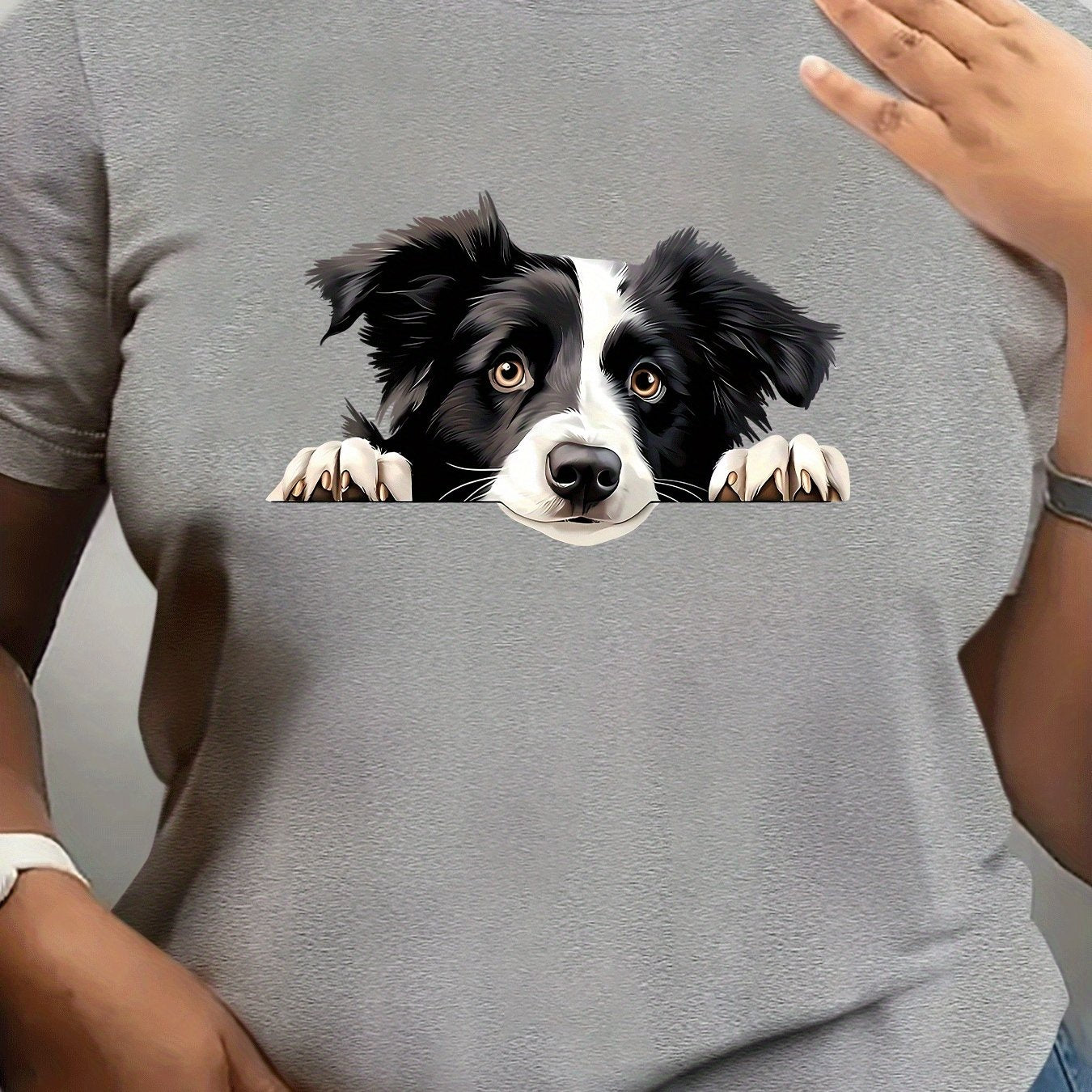 Border collie hundtryck, kortärmad t-shirt, rund hals, 3 färger, XL-XXXXXL