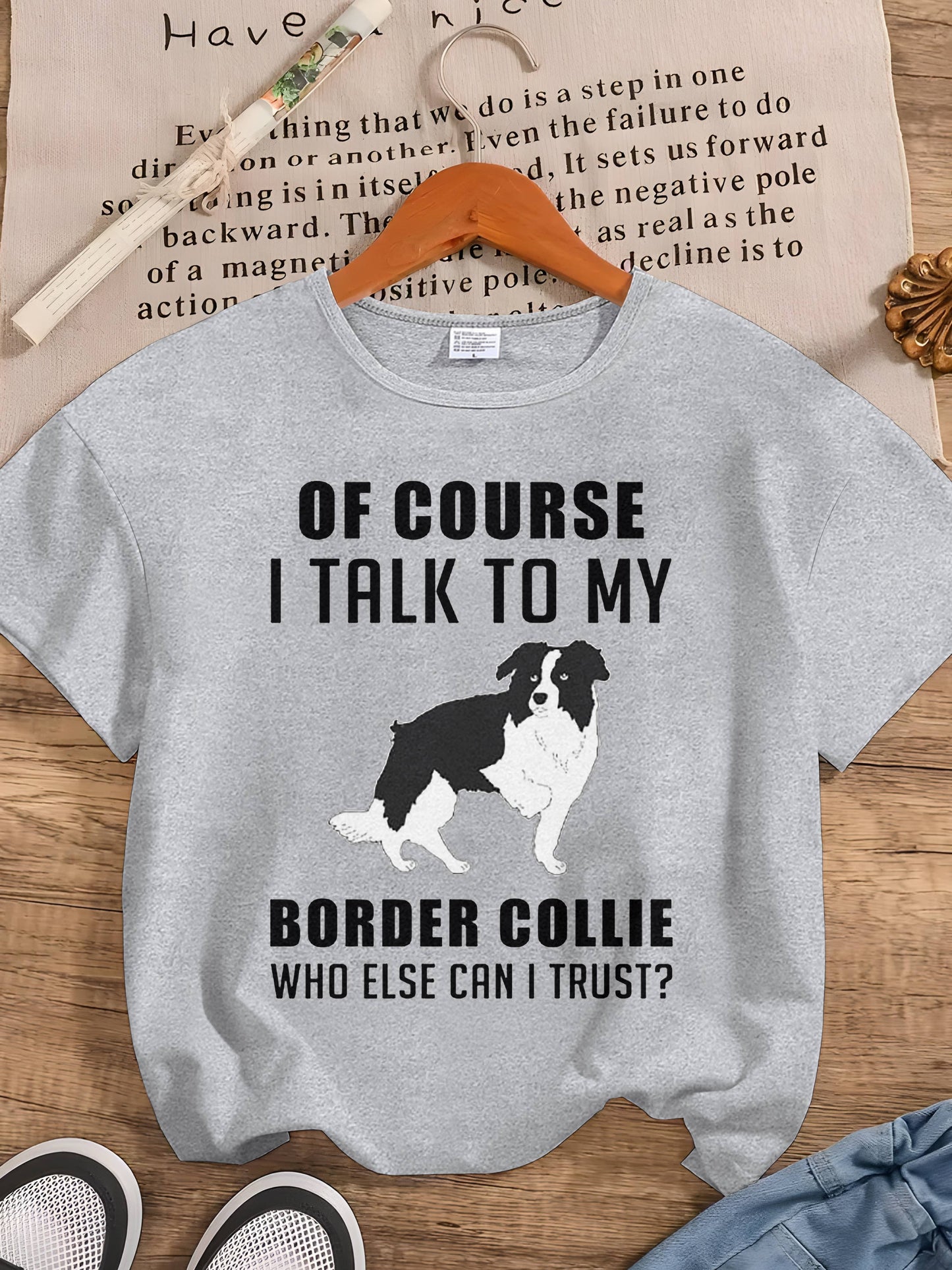 Border Collie T-shirt, med rund hals, 100 % polyester, 2 färger, S-XXL