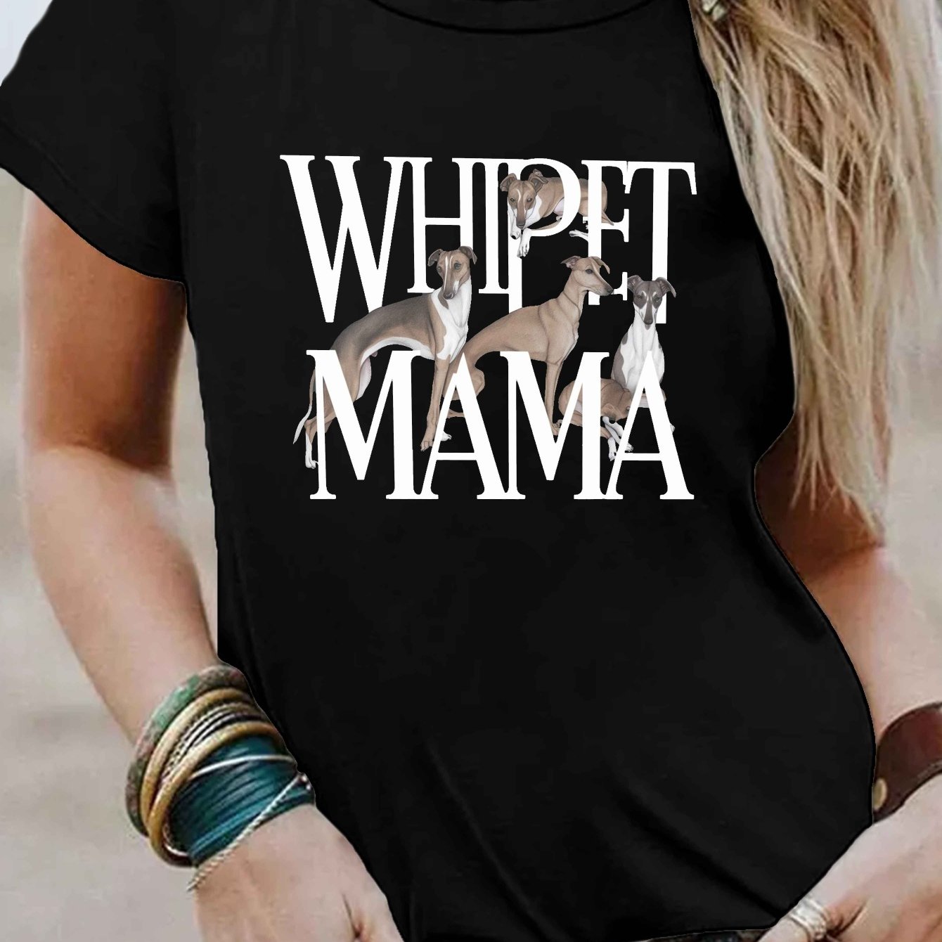 WHIPPET MAMA T-Shirt, Kortärmad, rund hals, 3 färger, S-XXL