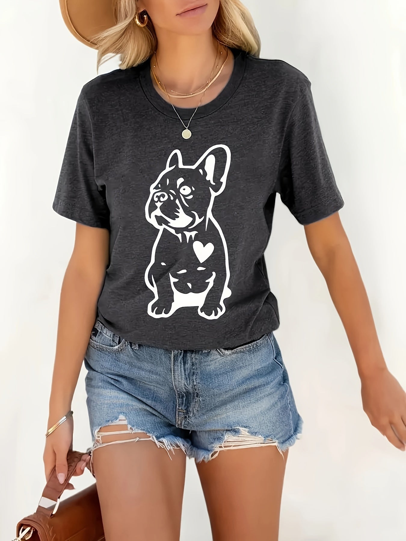 Fransk bulldog T-shirt - S-XXL, Mörkgrå