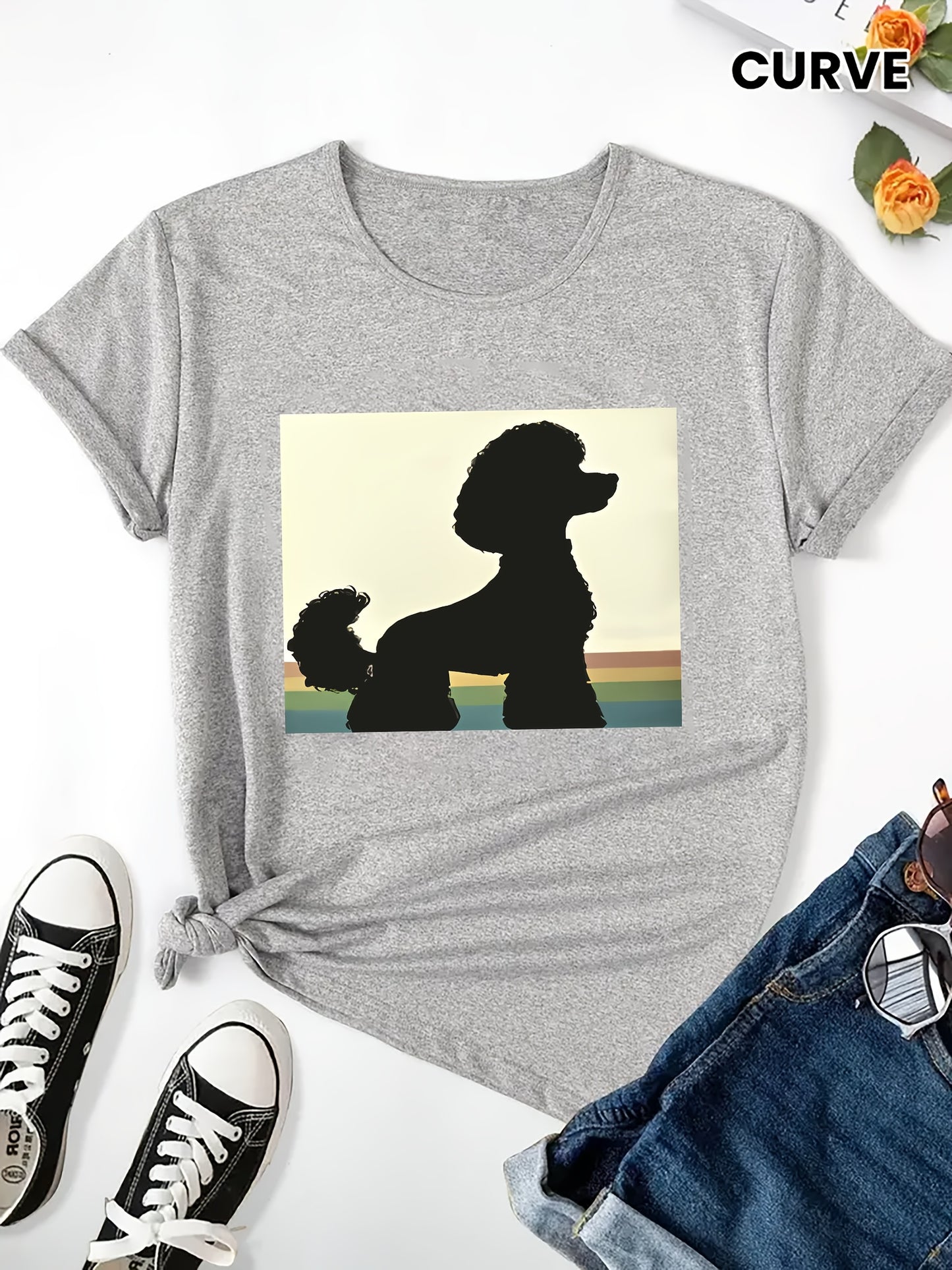 Pudel-silhuett T-shirt, S-XXL, 3 Färger