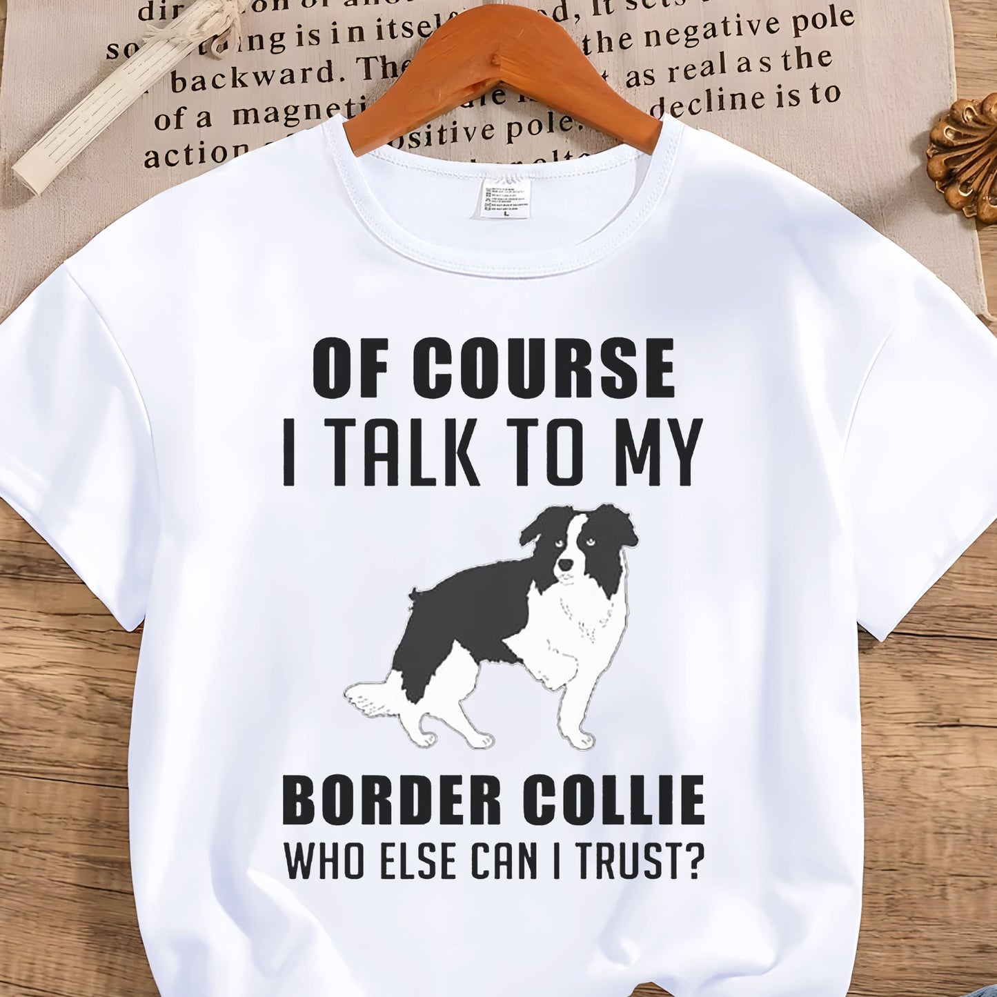 Border Collie T-shirt, med rund hals, 100 % polyester, 2 färger, S-XXL