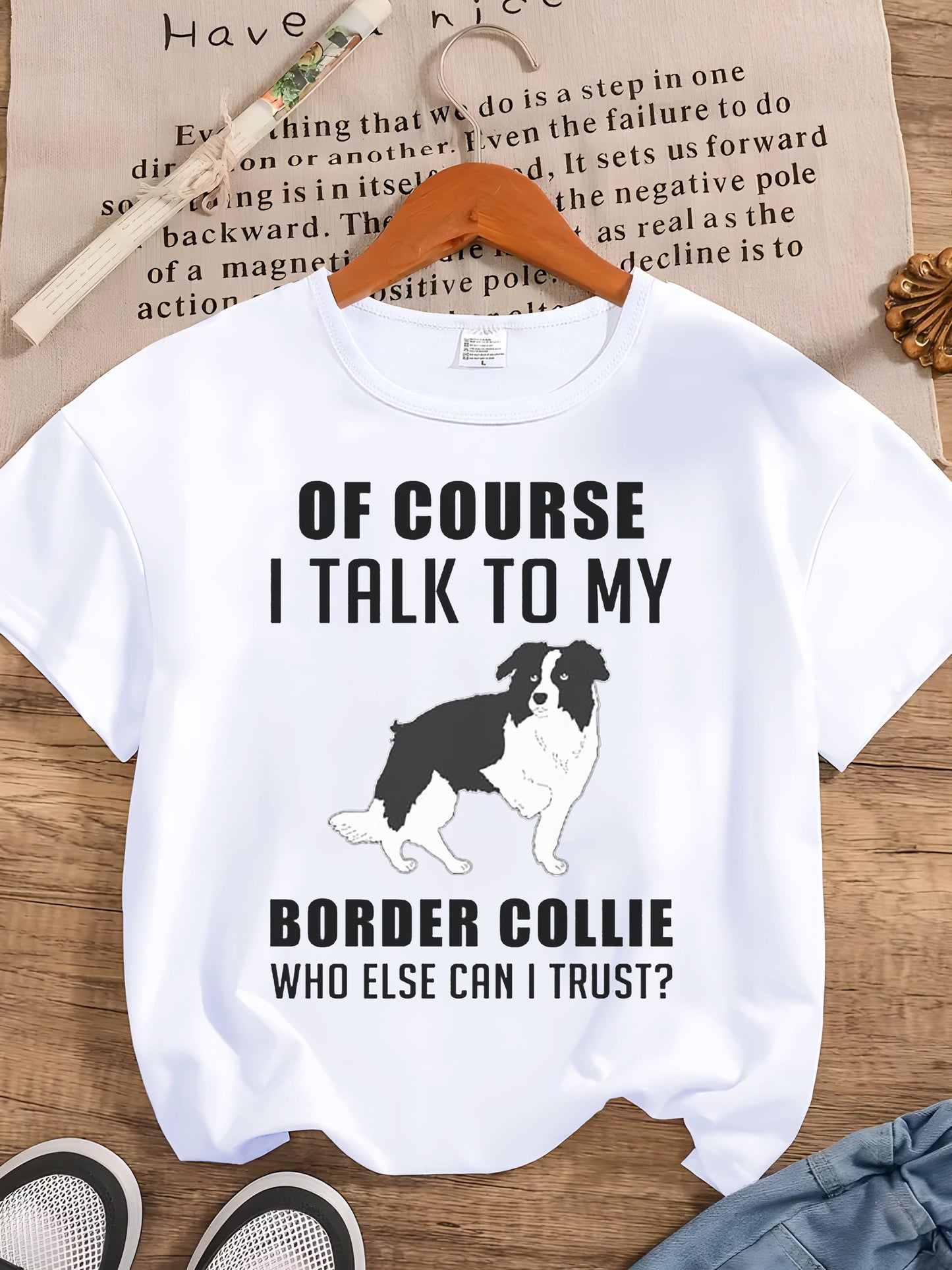 Border Collie T-shirt, med rund hals, 100 % polyester, 2 färger, S-XXL