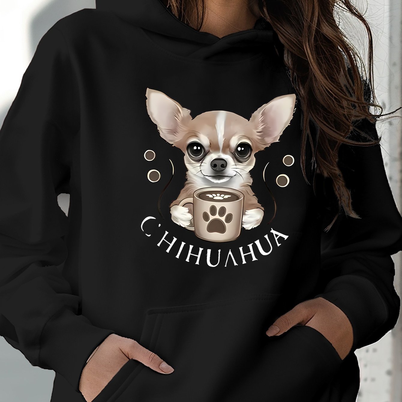 "CHIHUAHUA DOG" Hoodie - en långärmad huvtröja , med huva, rymlig känguruficka, 2 färger, XS-XL