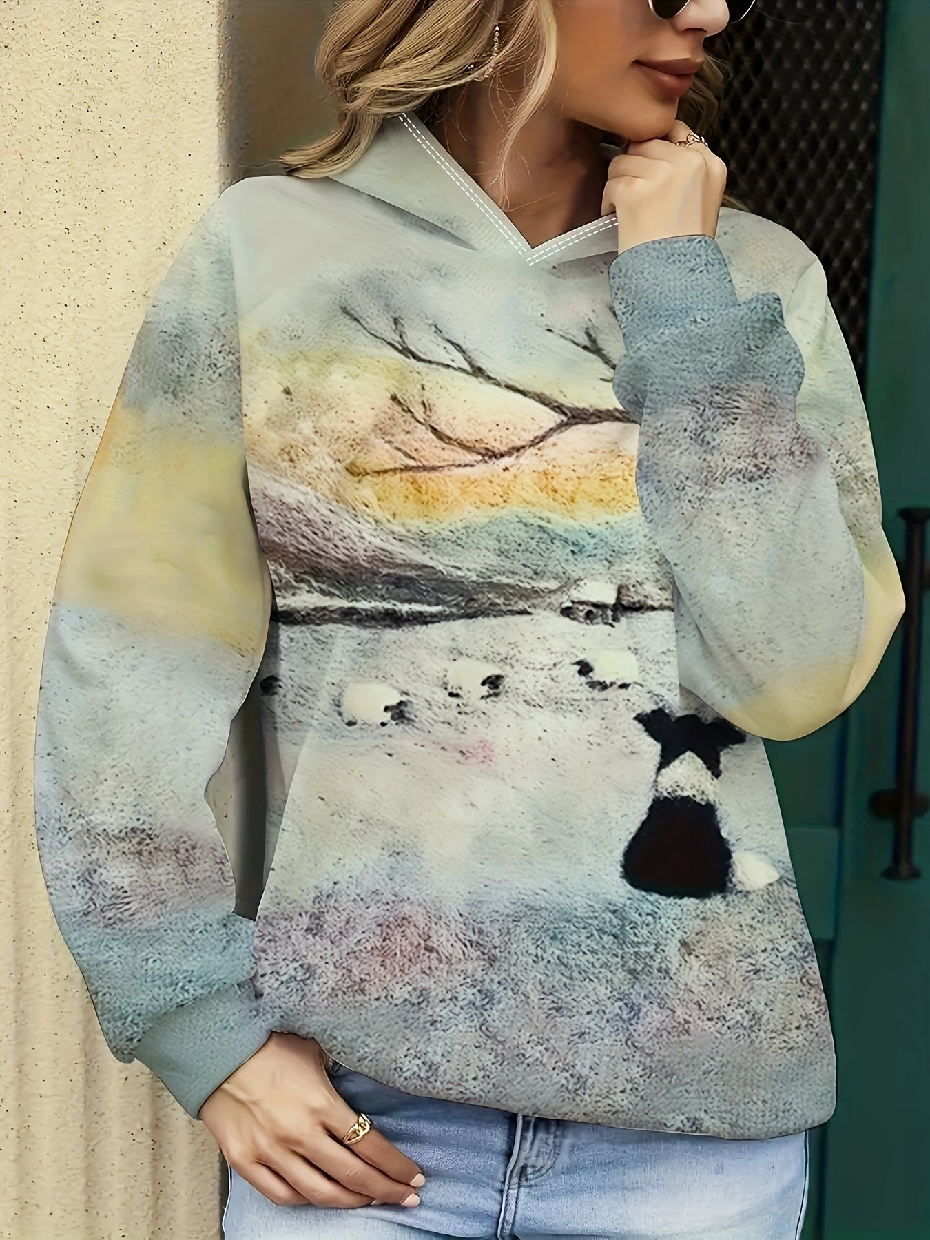 Border Collie Luvtröja med naturskönt tryck - S-XXL