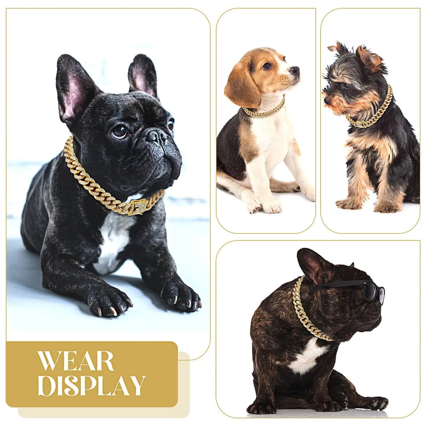 Halsband. Guldfärgad kedja med strass. Hund / Katt