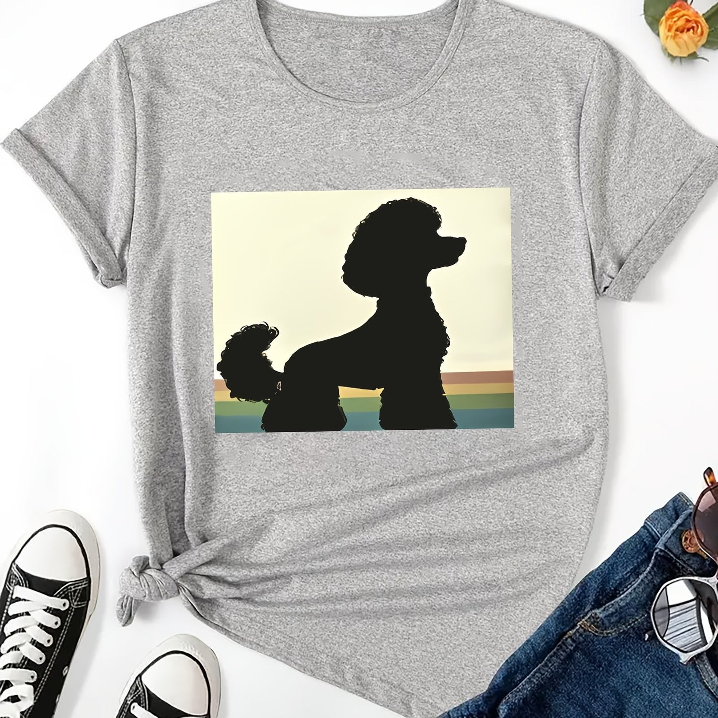 Pudel-silhuett T-shirt, S-XXL, 3 Färger