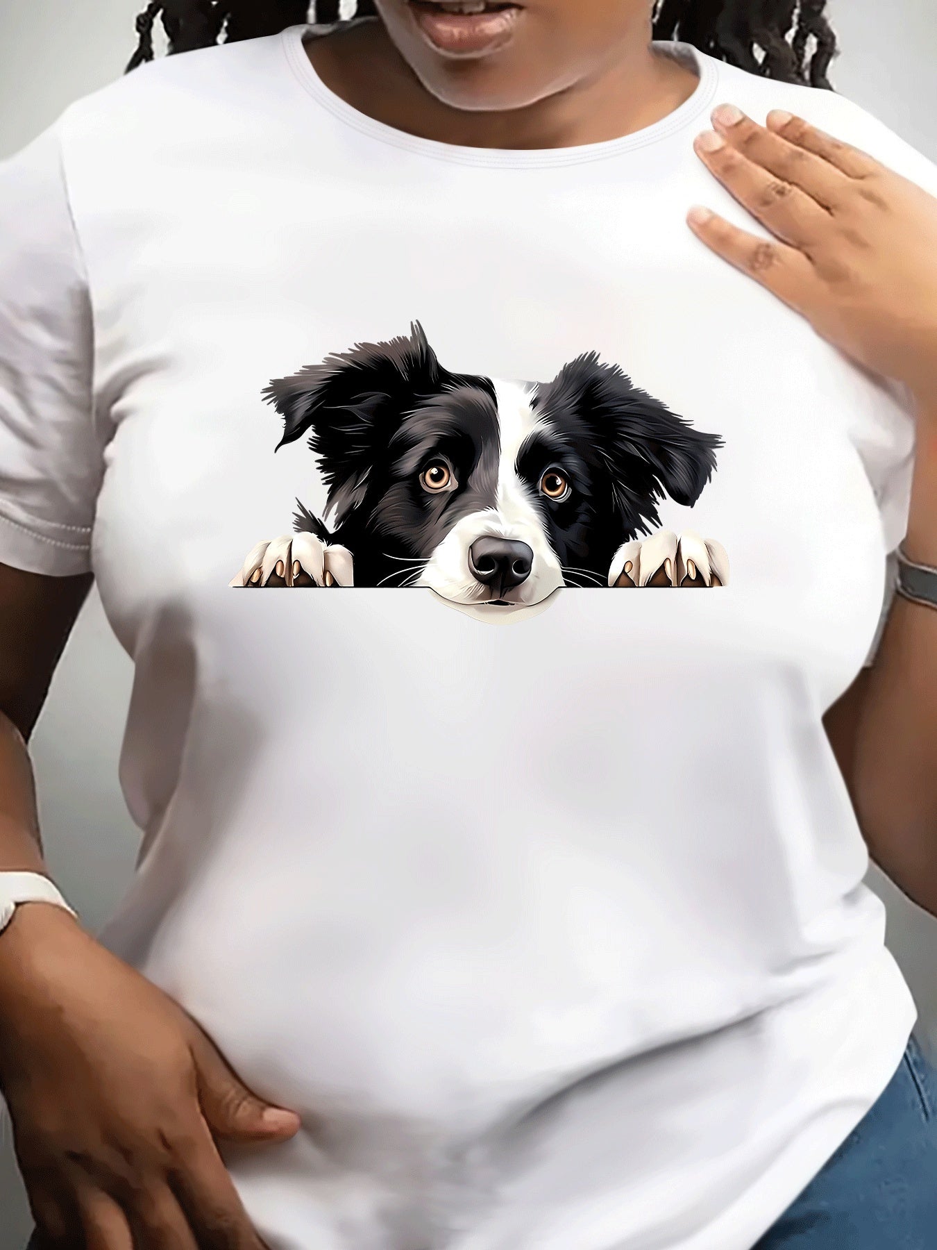 Border collie hundtryck, kortärmad t-shirt, rund hals, 3 färger, XL-XXXXXL