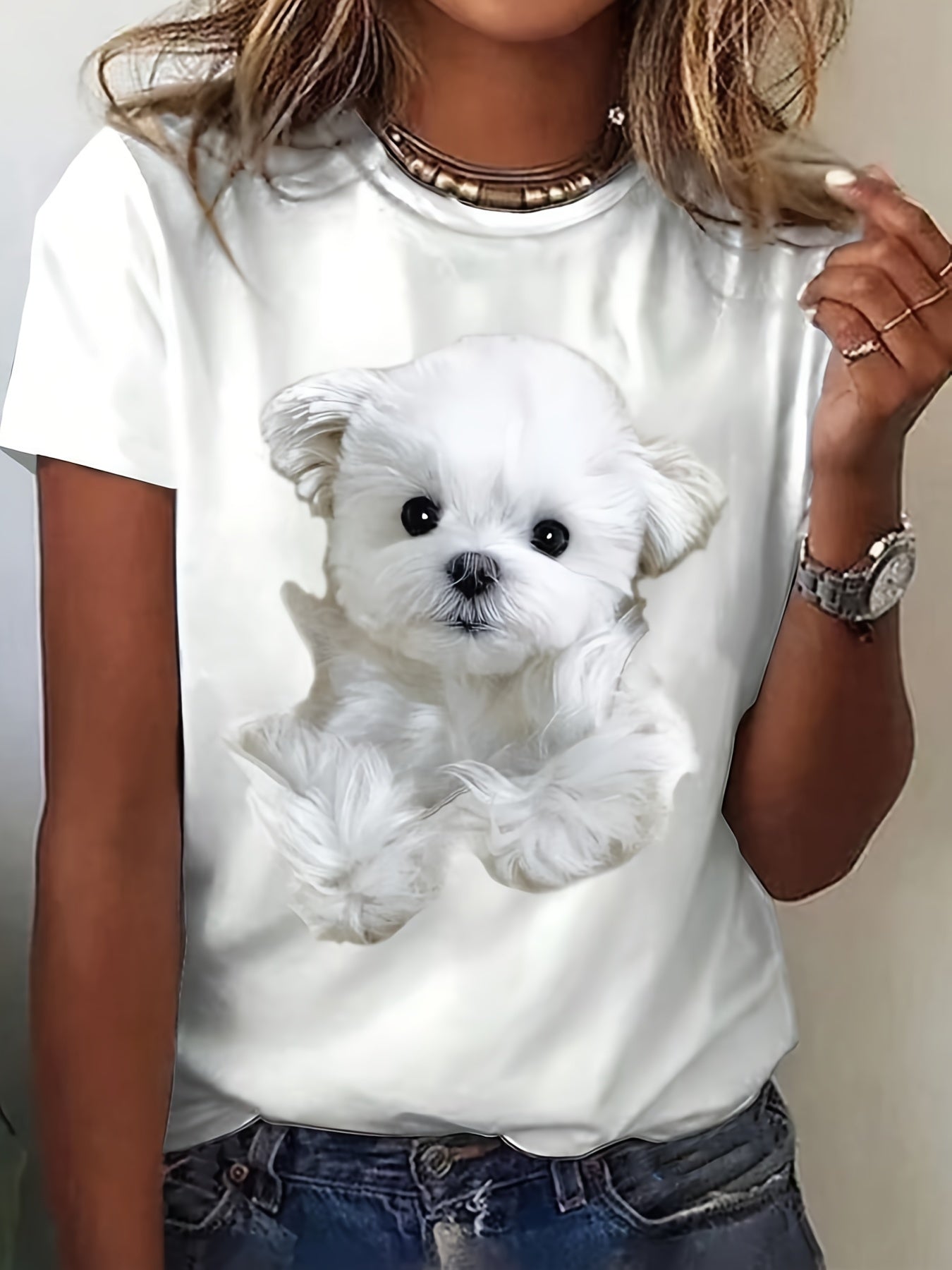 Malteser T-shirt med rund hals, S-XXL, Vit