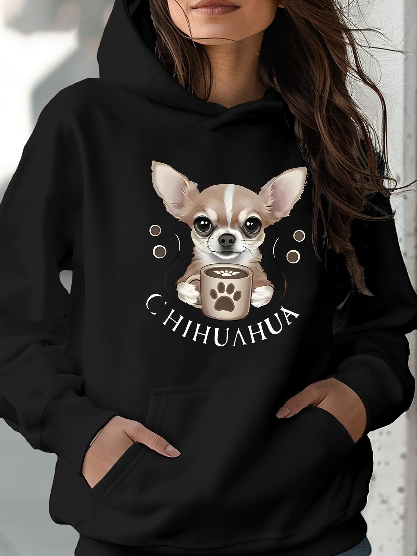 "CHIHUAHUA DOG" Hoodie - en långärmad huvtröja , med huva, rymlig känguruficka, 2 färger, XS-XL