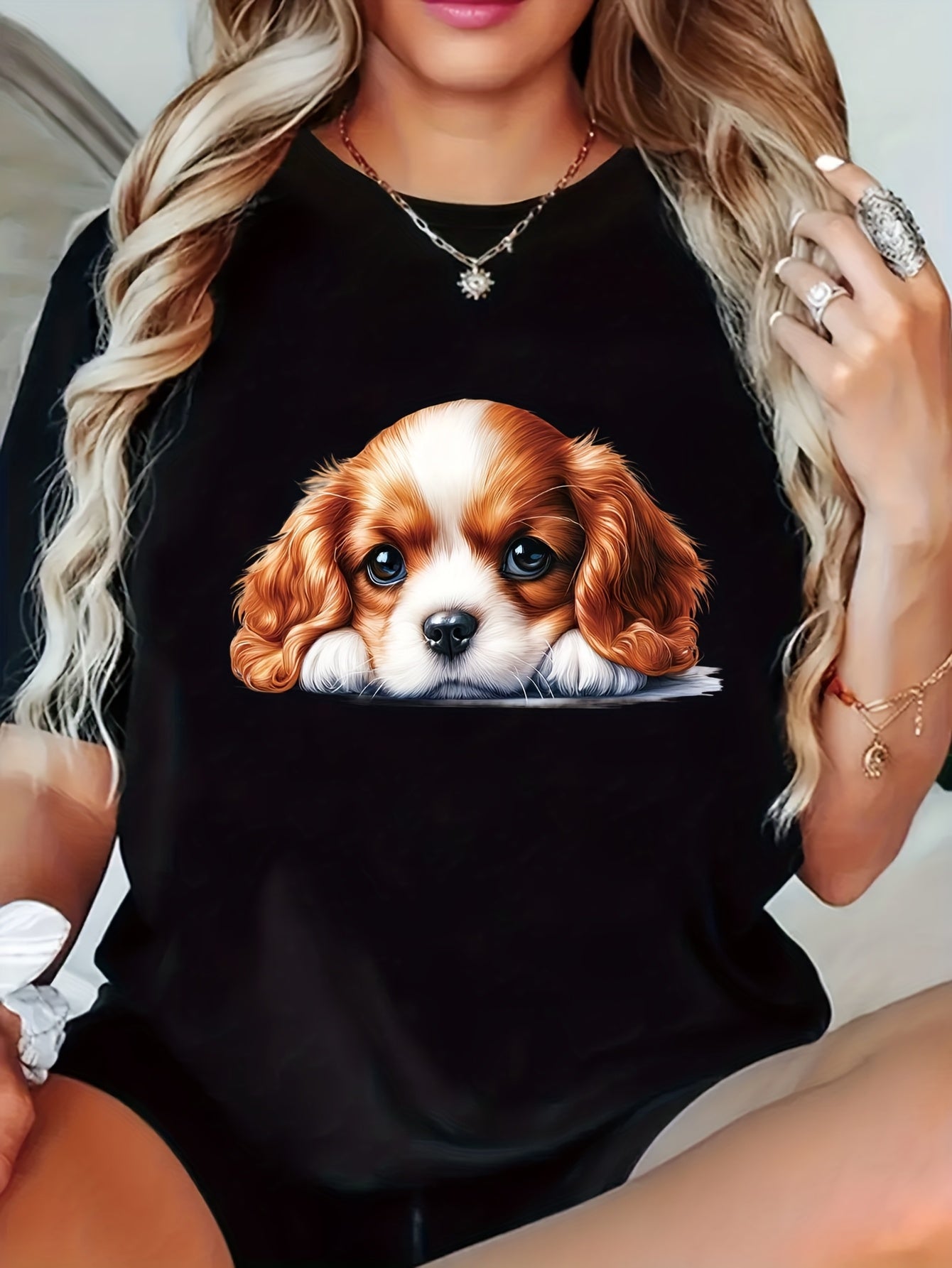 Cavalier King Charles Spaniel T-shirt, med rund hals, 2 färger, S-XXL
