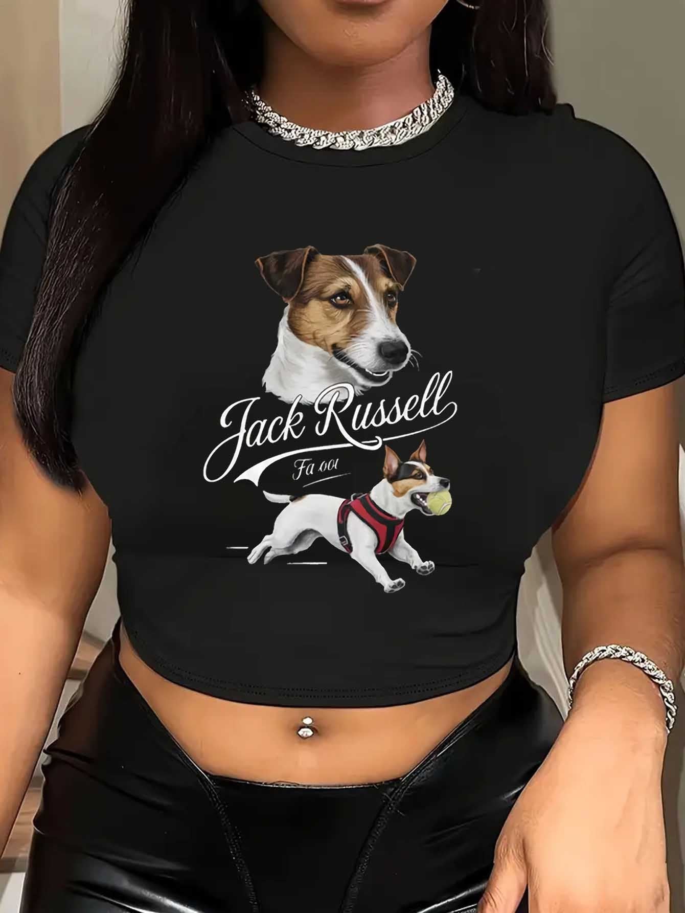 Jack Russell Crop Top T-shirt dam - kortärmad, S-XL