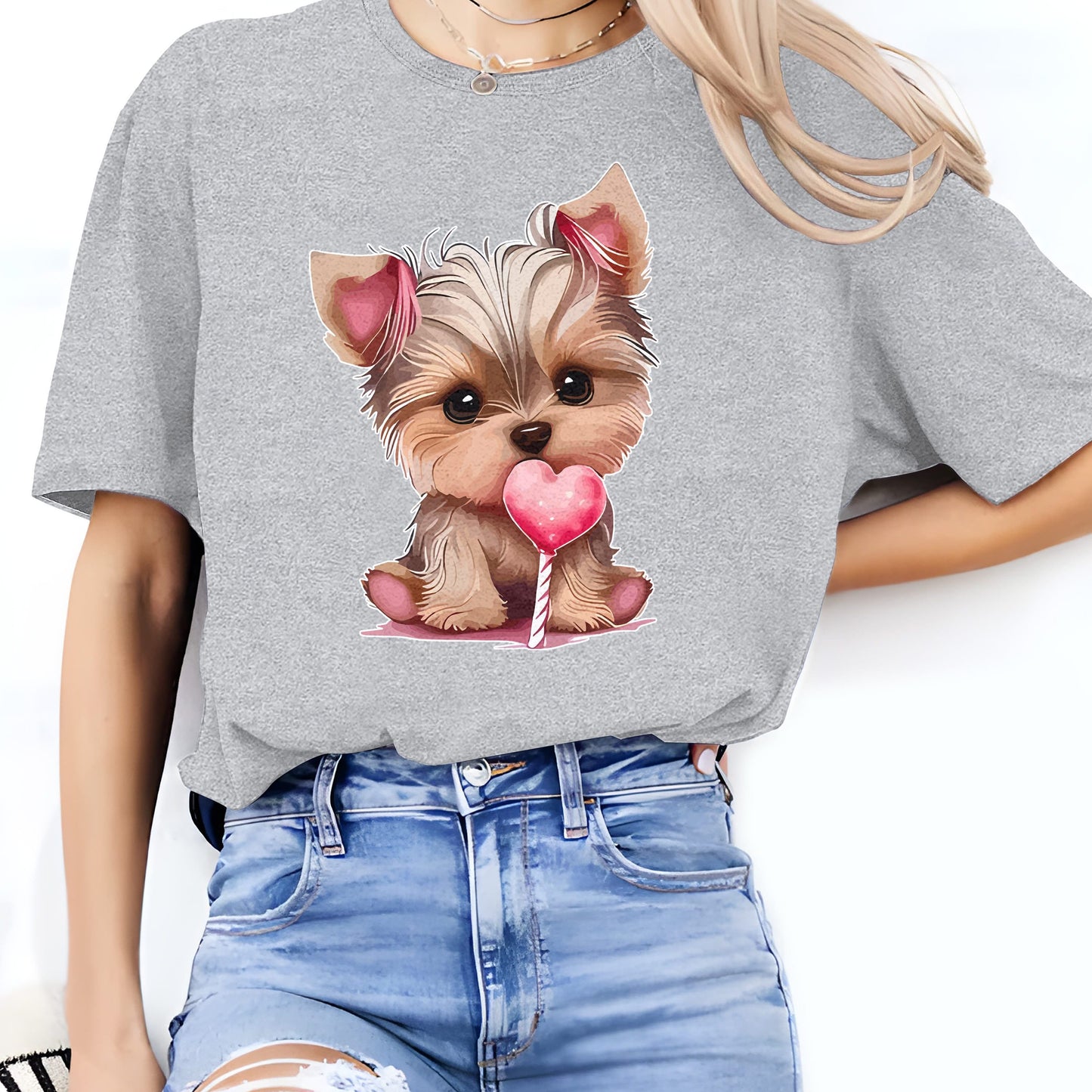 T-shirt med Yorkshire terrier tryck, S-XXL, 3 Färger