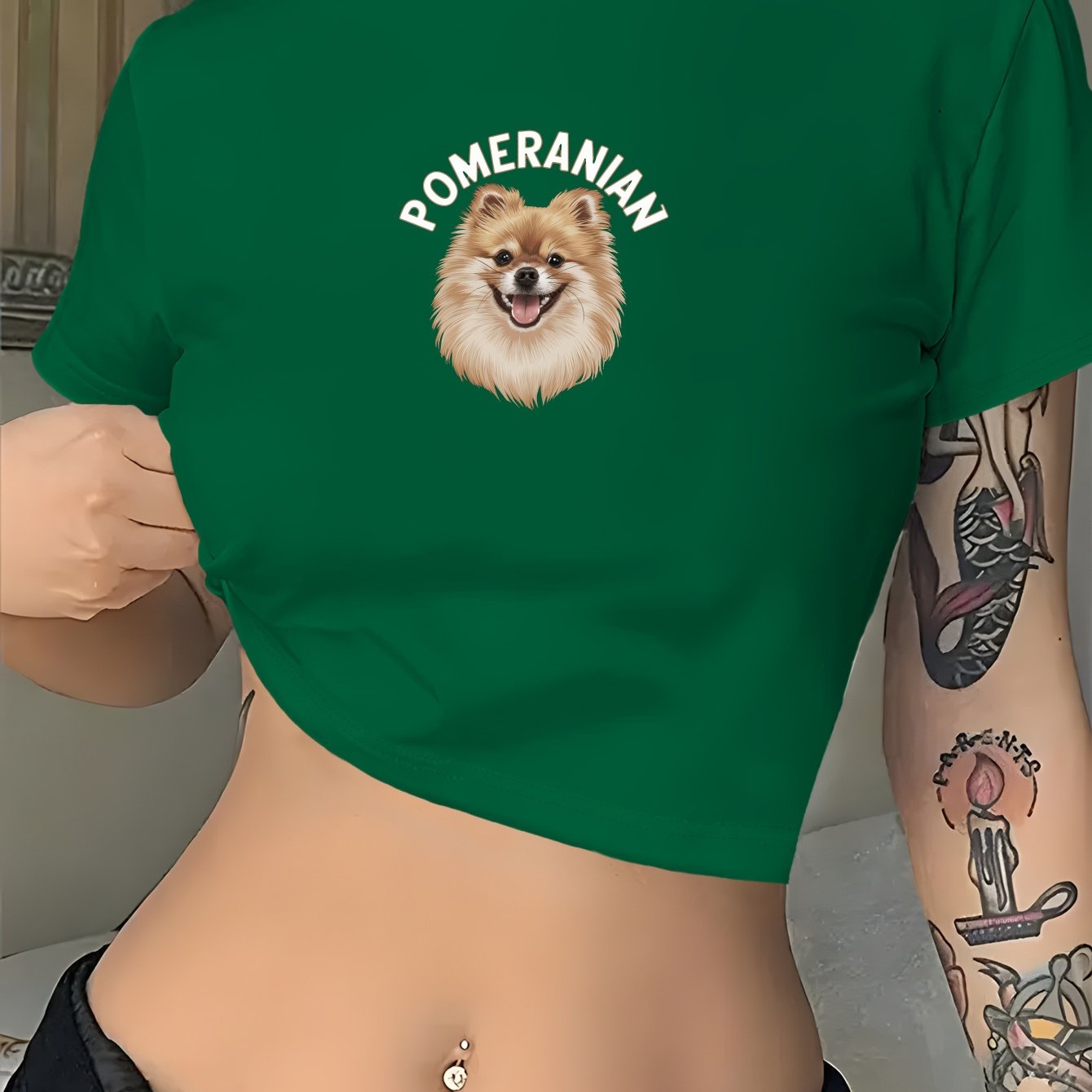 T-shirt magtröja med Pomeranian tryck, S-XXL, 3 Färger