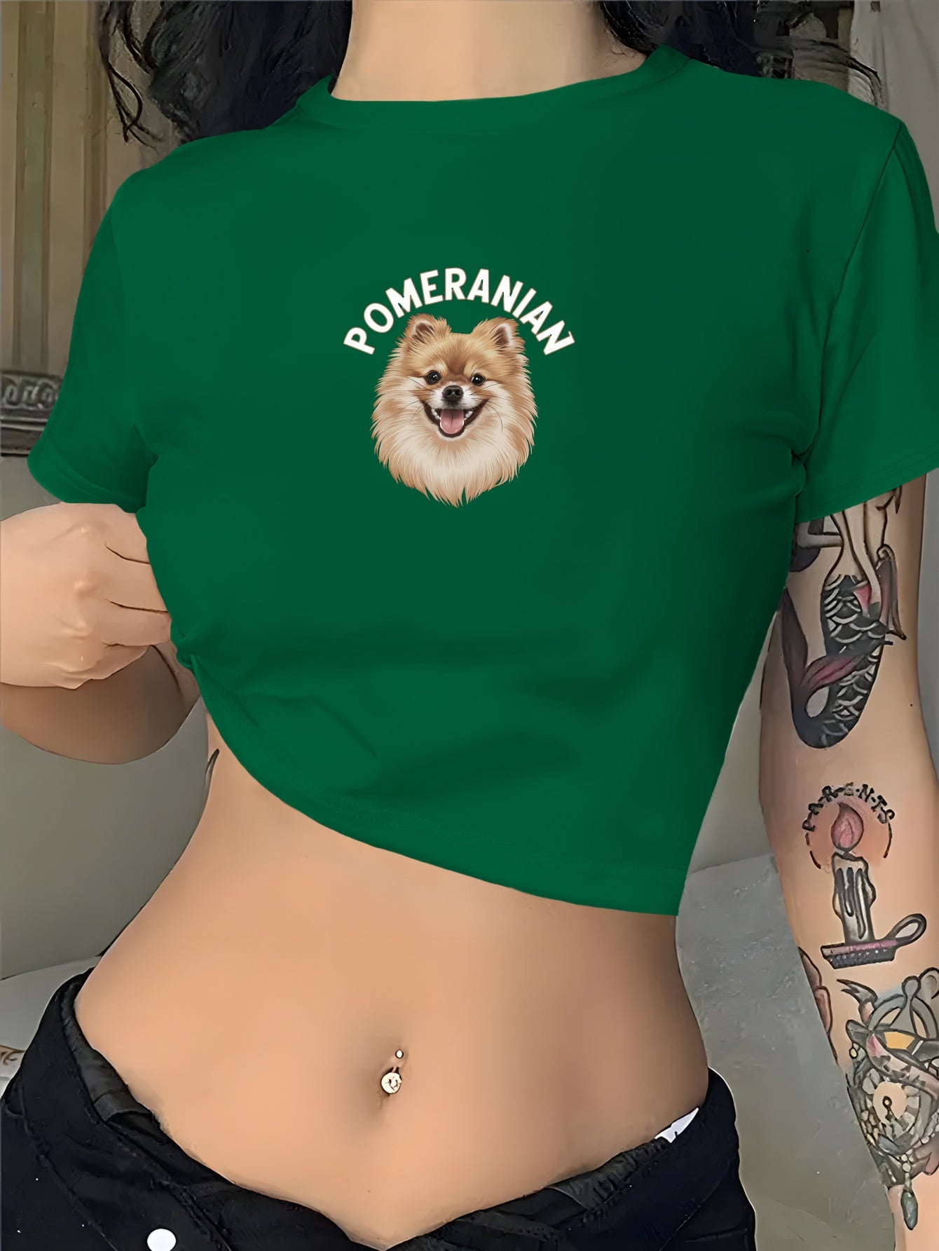 T-shirt magtröja med Pomeranian tryck, S-XXL, 3 Färger