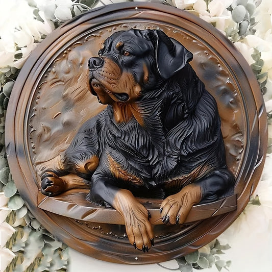 Rottweiler aluminium - Vintage skylt, Rund aluminiumhundskylt