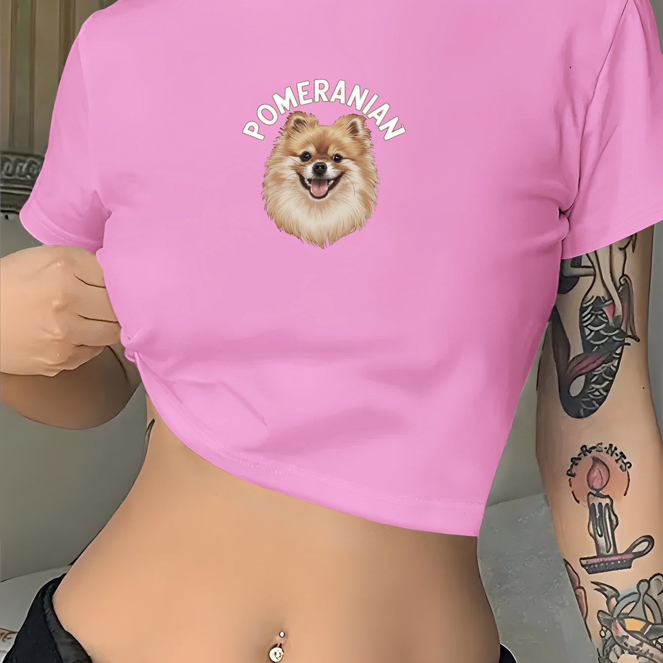 T-shirt magtröja med Pomeranian tryck, S-XXL, 3 Färger