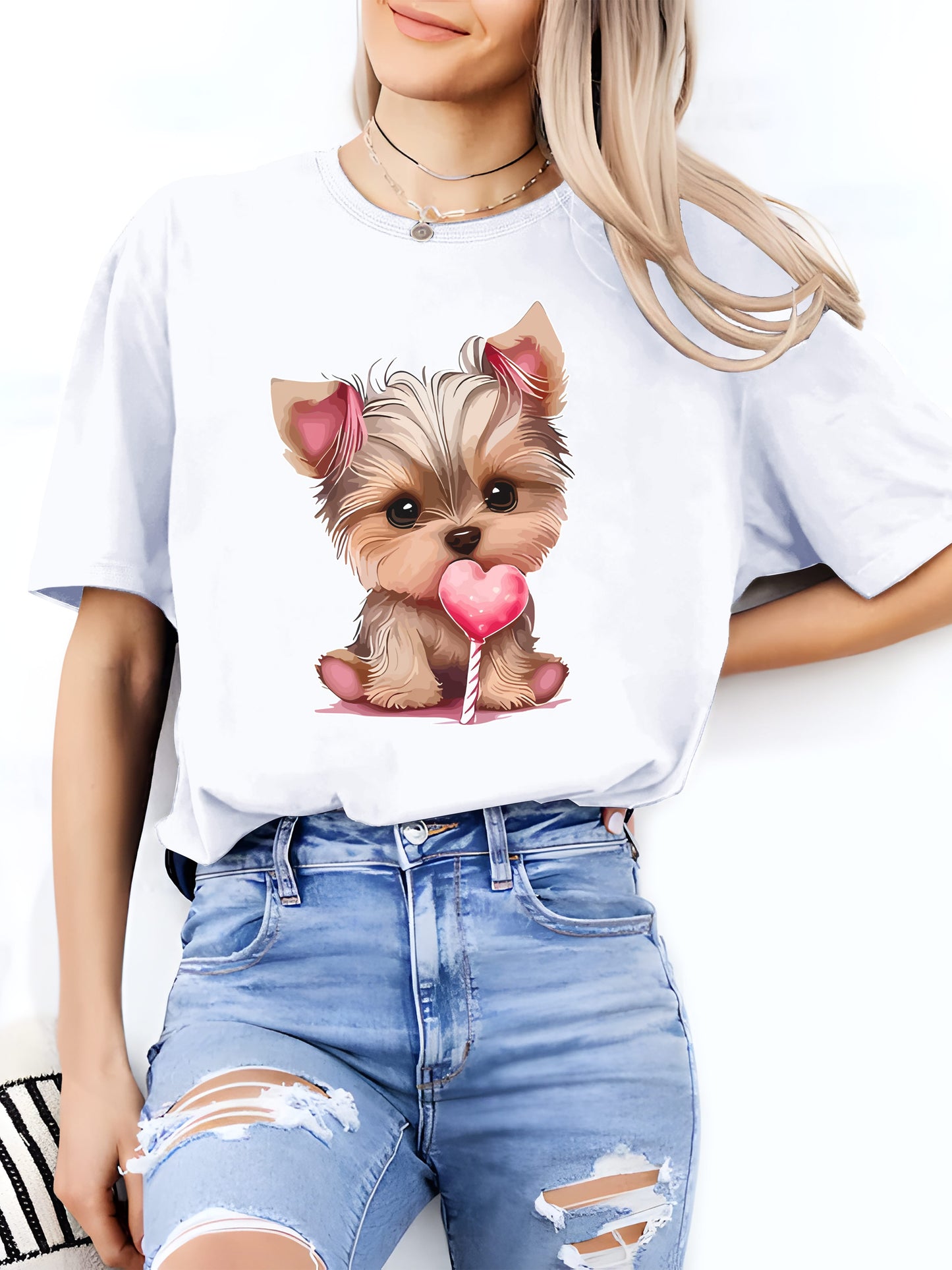 T-shirt med Yorkshire terrier tryck, S-XXL, 3 Färger