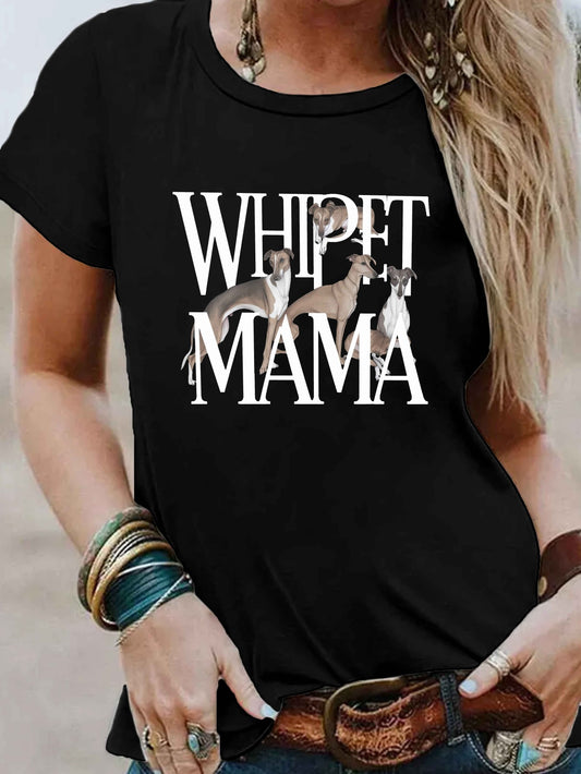 WHIPPET MAMA T-Shirt, Kortärmad, rund hals, 3 färger, S-XXL