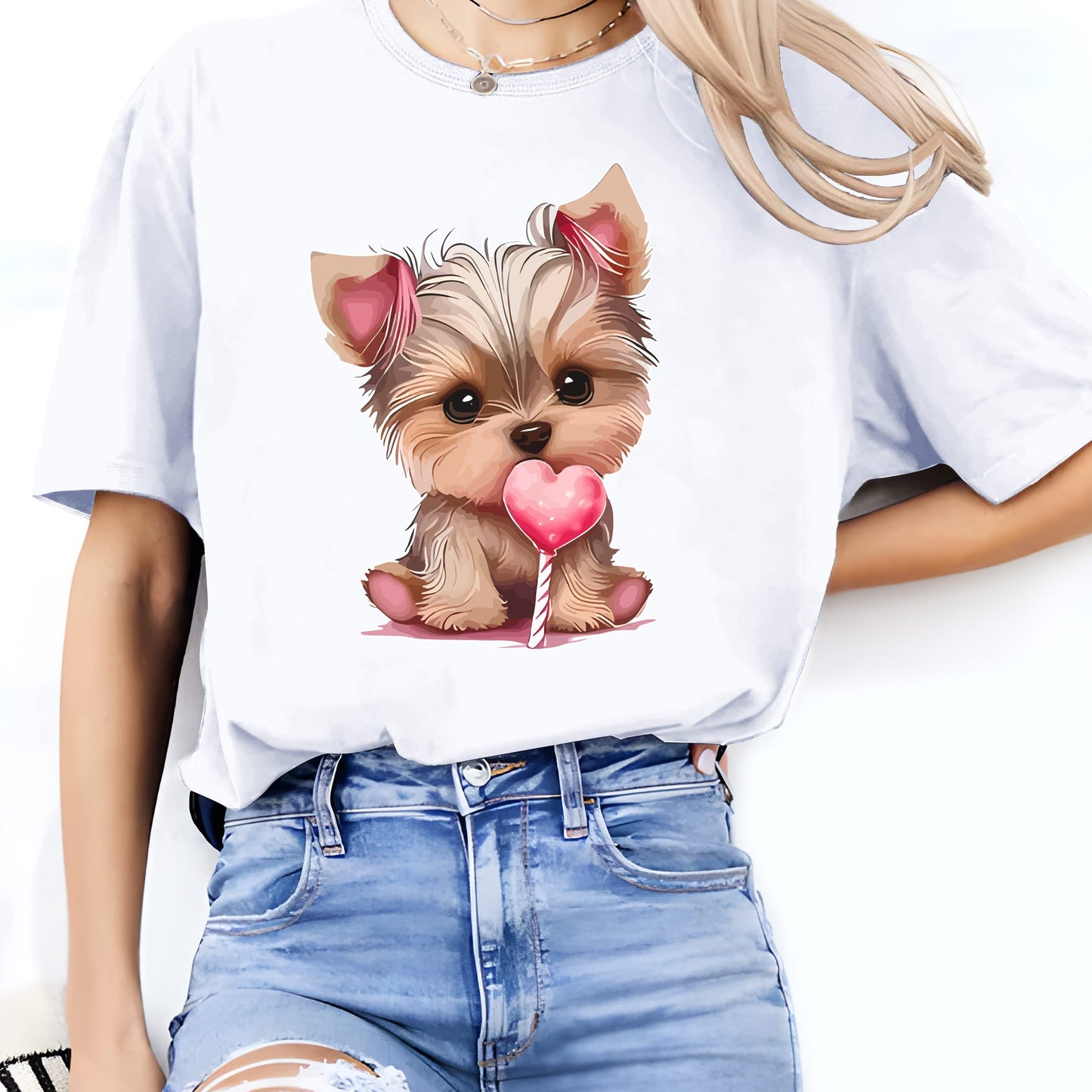 T-shirt med Yorkshire terrier tryck, S-XXL, 3 Färger